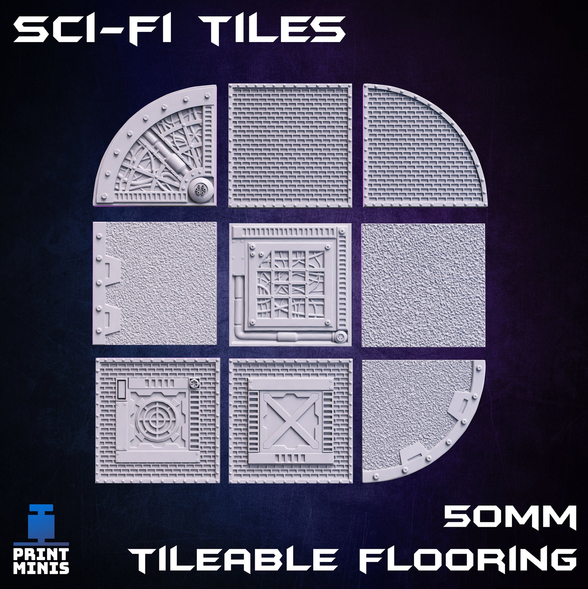 Sci-Fi Tiles, 50mm tilable flooring - Print Minis 