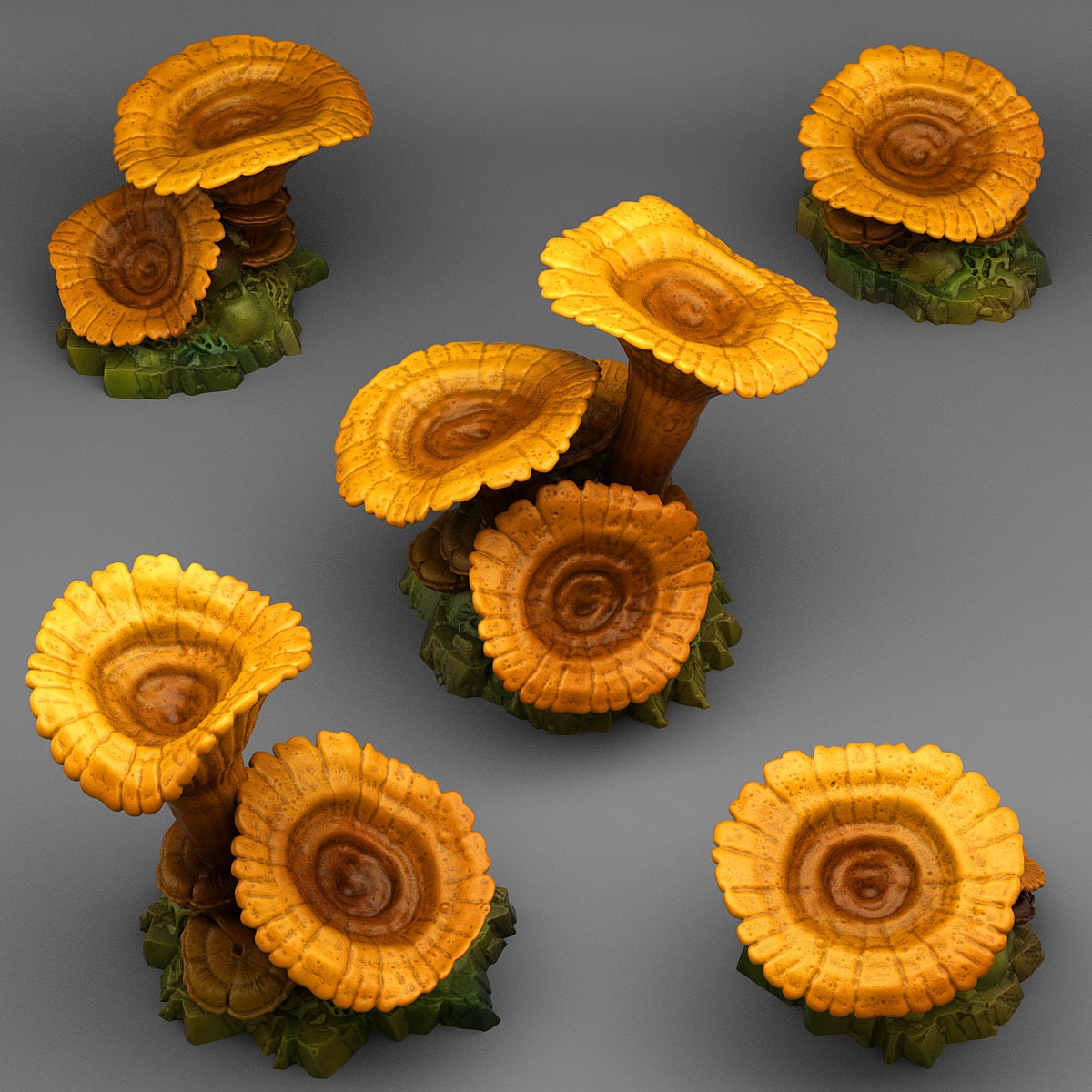 Giant Orange Mushrooms Scatter Terrain - Fantastic Plants and Rocks 