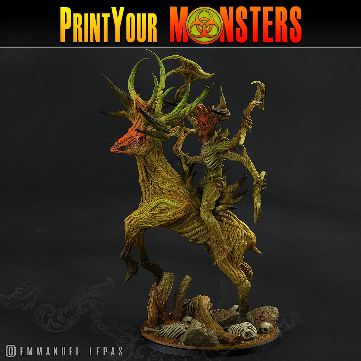 Dark Tree Man Champion, Dryad on Deer Elemental - Print Your Monsters