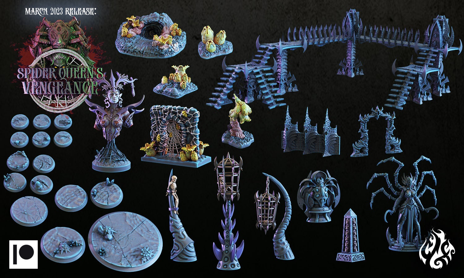 Dark Elf Statues & Pillars Terrain - Crippled God Foundry | Spider Queens Vengeace | 32mm