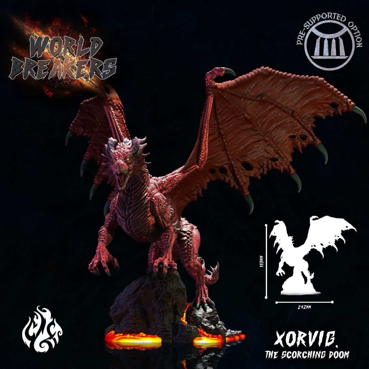 Xorvig the Scorching Doom - Crippled God Foundry - World Breakers | D&D | 32mm | Kaiju | Gargantuan | Red Dragon