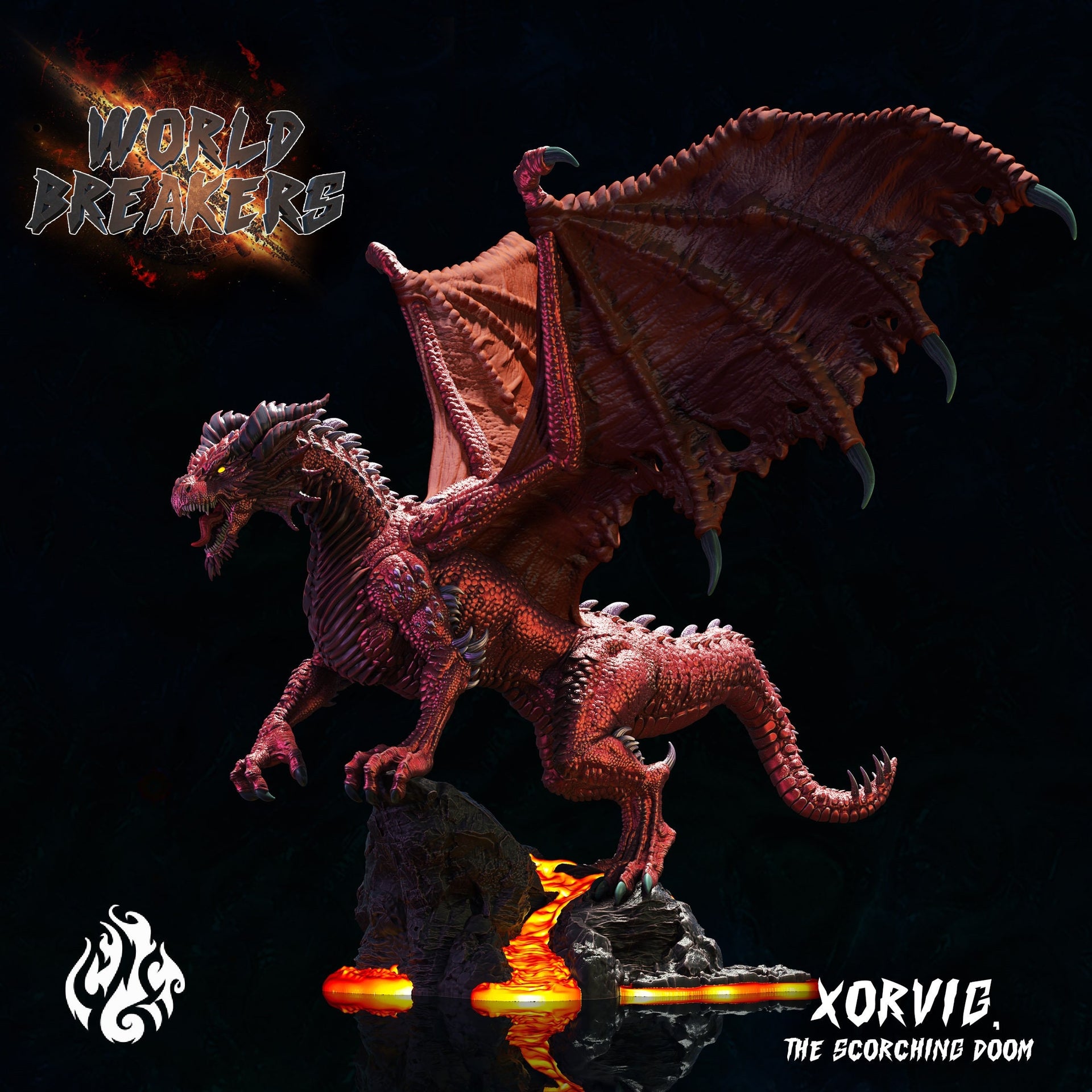 Xorvig the Scorching Doom - Crippled God Foundry - World Breakers | D&D | 32mm | Kaiju | Gargantuan | Red Dragon