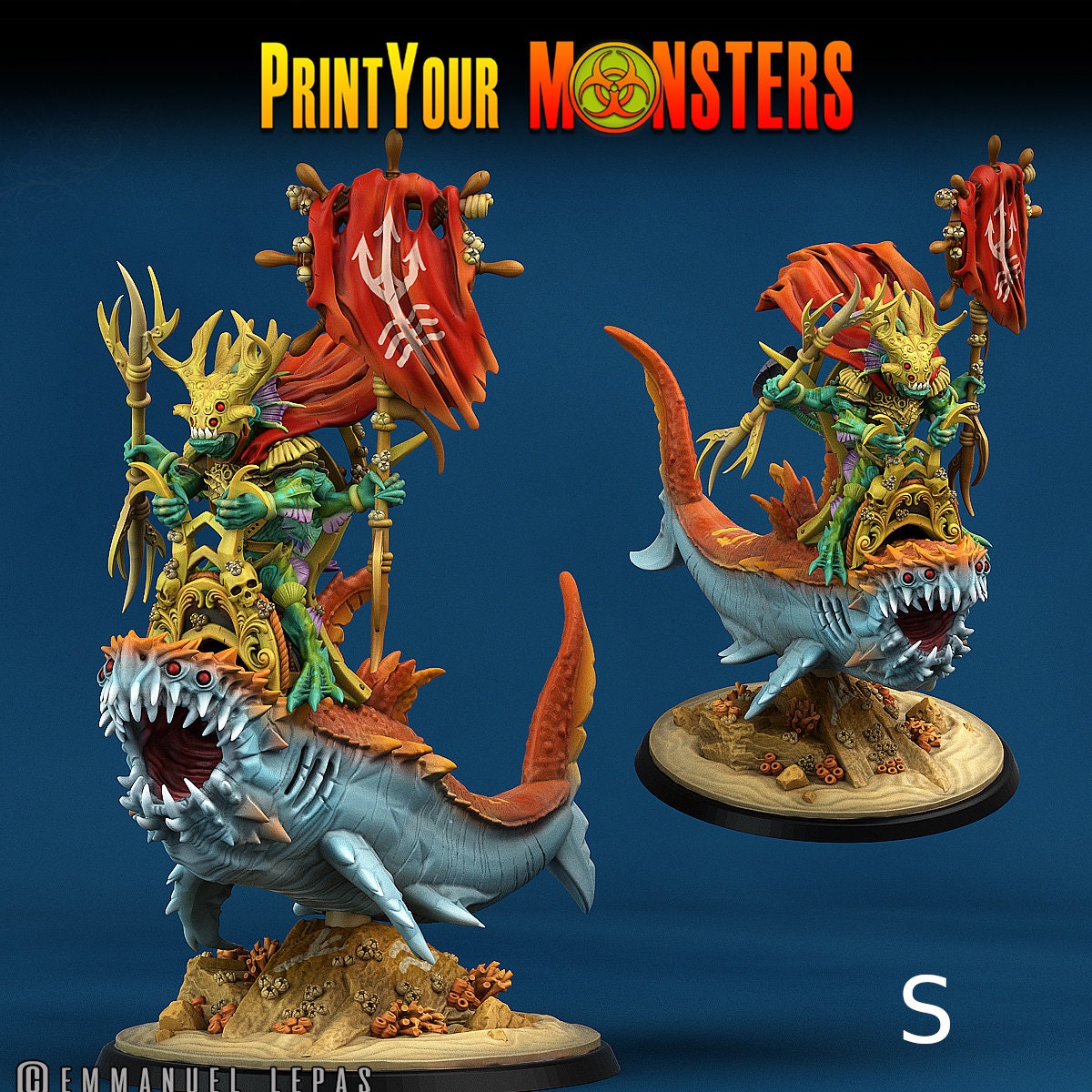 Mutant Shark Riders - Print Your Monsters | D&D  | 32mm | Sea Monster | Hammerhead | Fishfolk