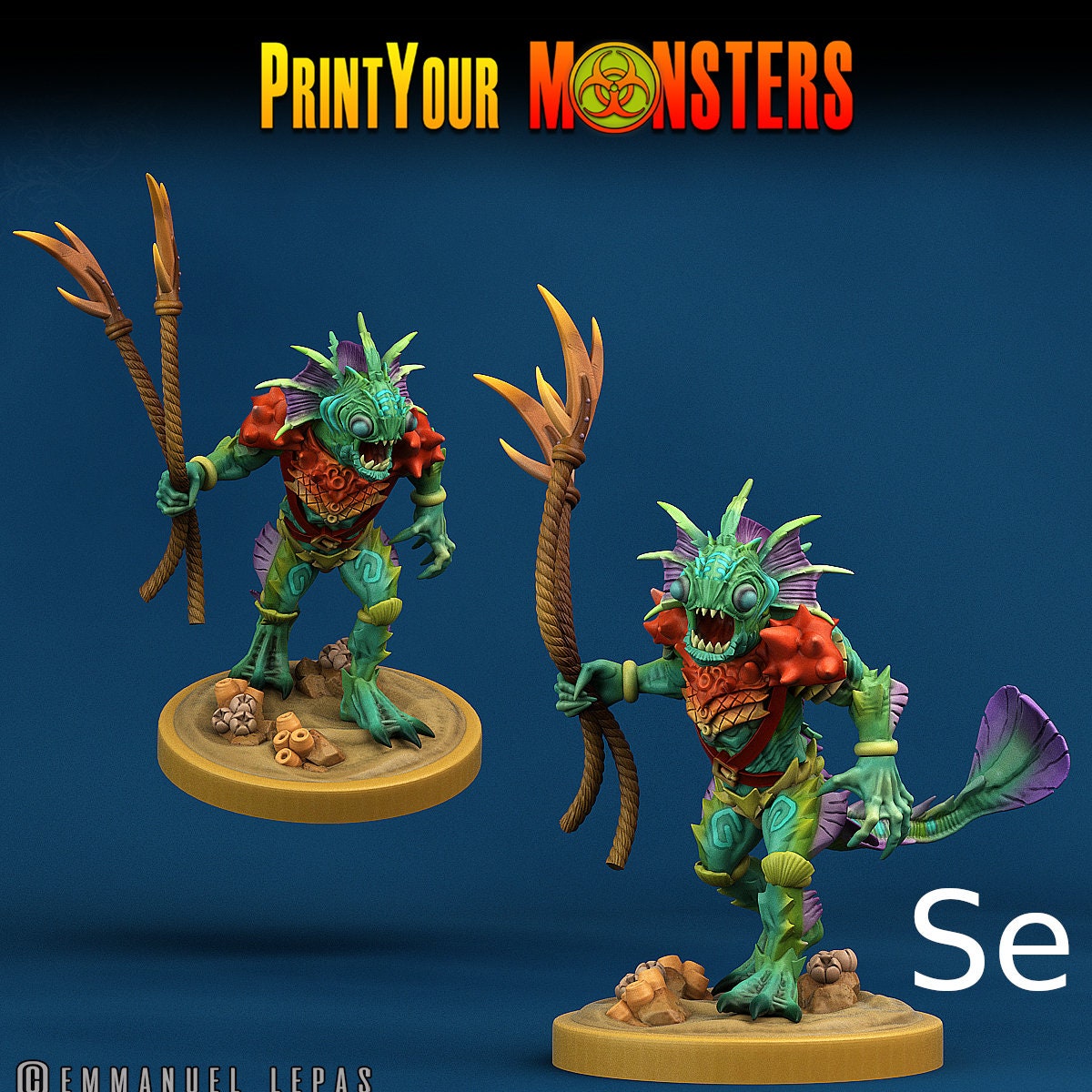 Searakin, Fish folk Warriors - Print Your Monsters | D&D  | 32mm | Mermen | Fishfolk | Deapsea