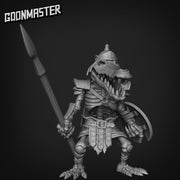 Crocodile Skeleton Warrior - Goonmaster | Miniature | Gruff Goats | Wargaming | Roleplaying Games | 32mm | Spear | Sword