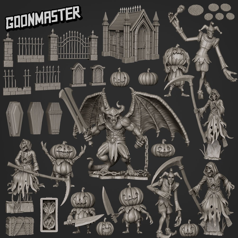 Demon Lord  - Goonmaster | Miniature | Spooky Town | Wargaming | Roleplaying Games | 32mm | Devil | Chain Whip | Sword