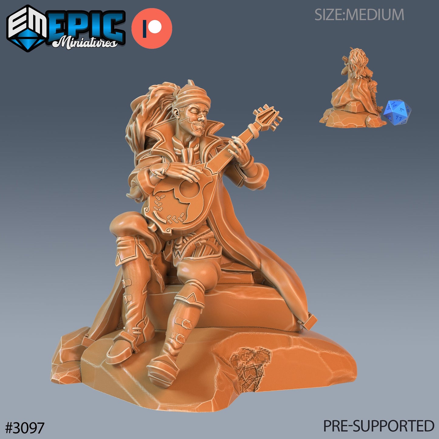 Bard Player Character- Epic Miniatures | 28mm | 32mm | Rogue | Bandit | Lute | Crossbow