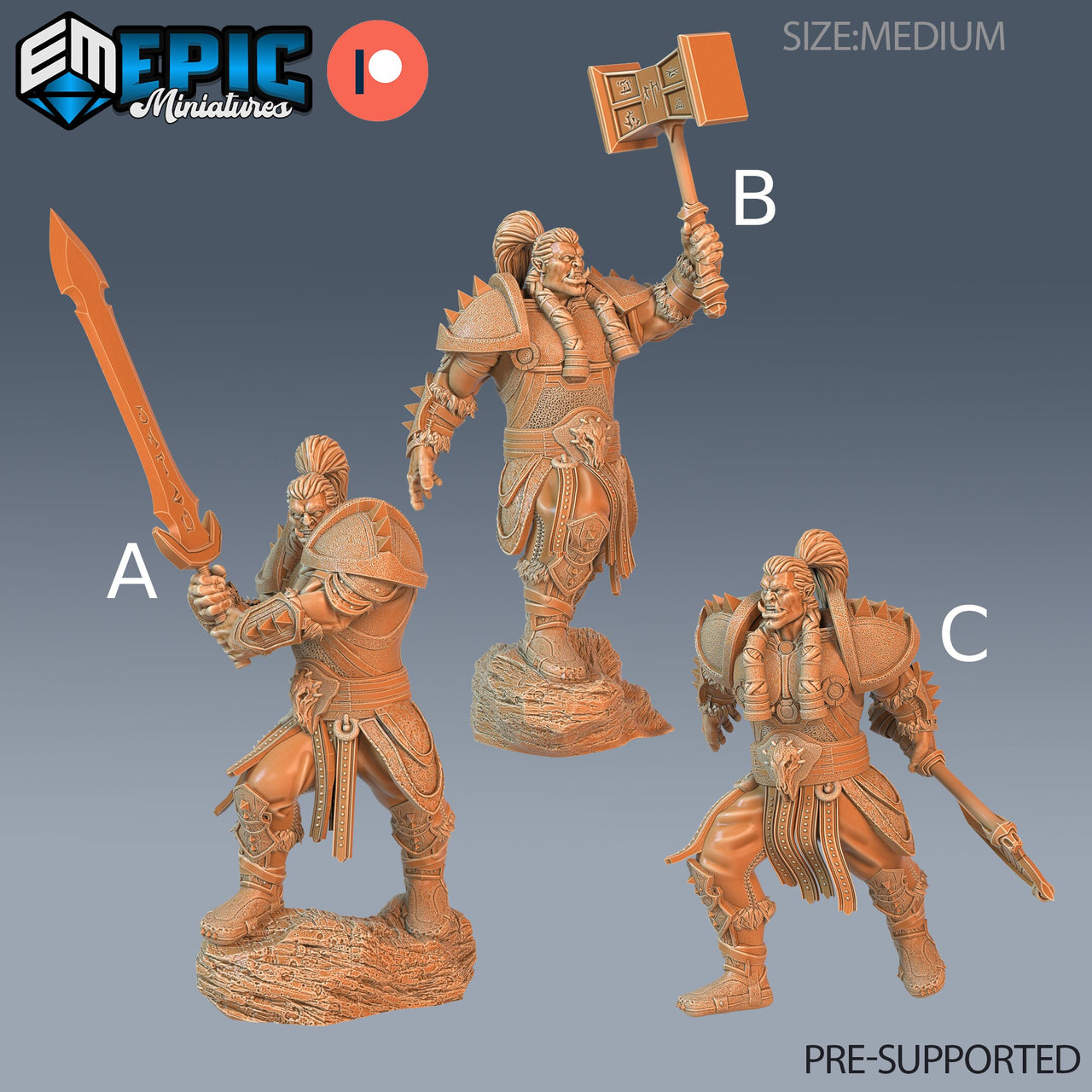 Orc Paladin Player Character- Epic Miniatures | 28mm | 32mm | Fighter | Knight | Champion