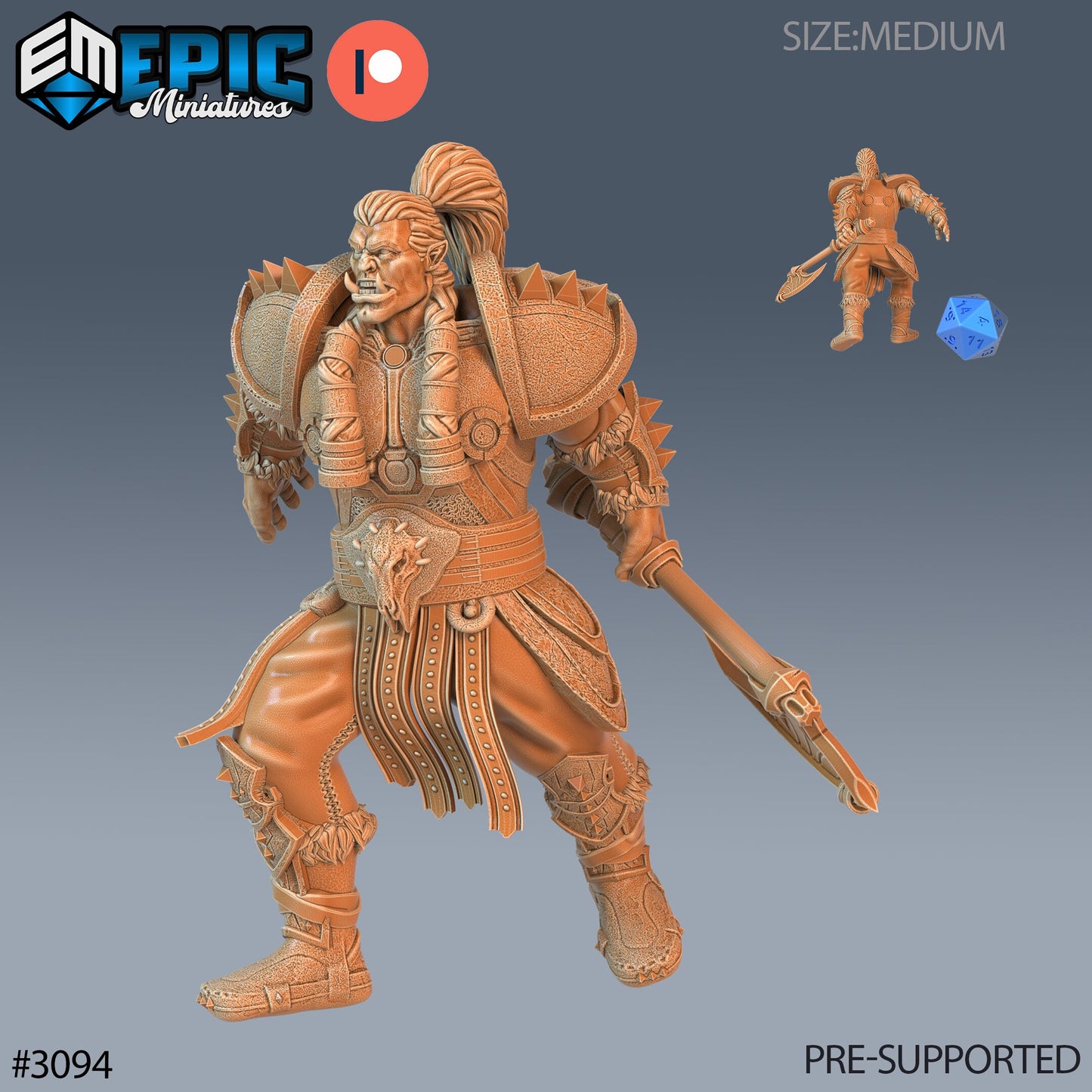 Orc Paladin Player Character- Epic Miniatures | 28mm | 32mm | Fighter | Knight | Champion