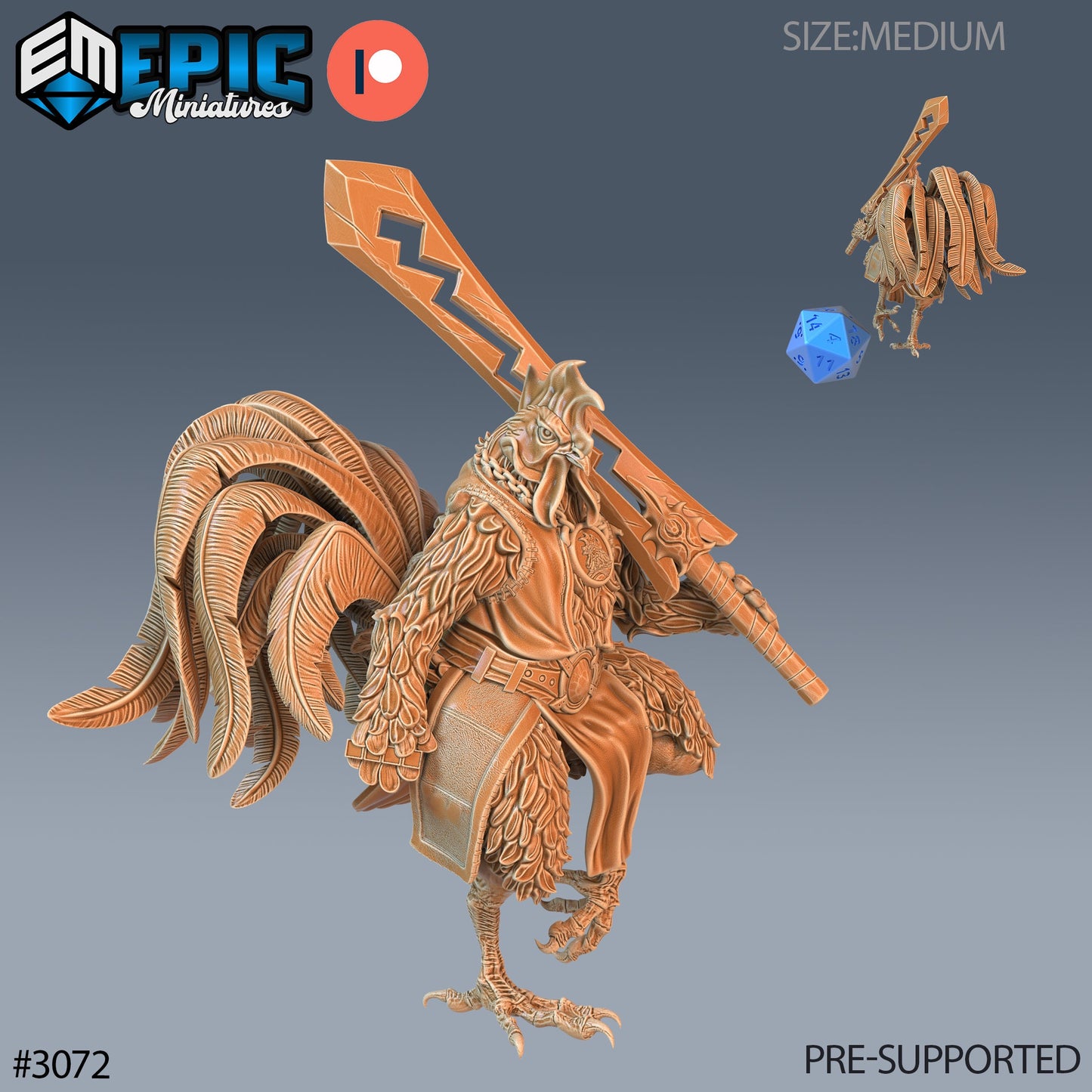 Rooster Warrior - Epic Miniatures | 28mm | 32mm | Fighter | Birdfolk | Chicken | Sword