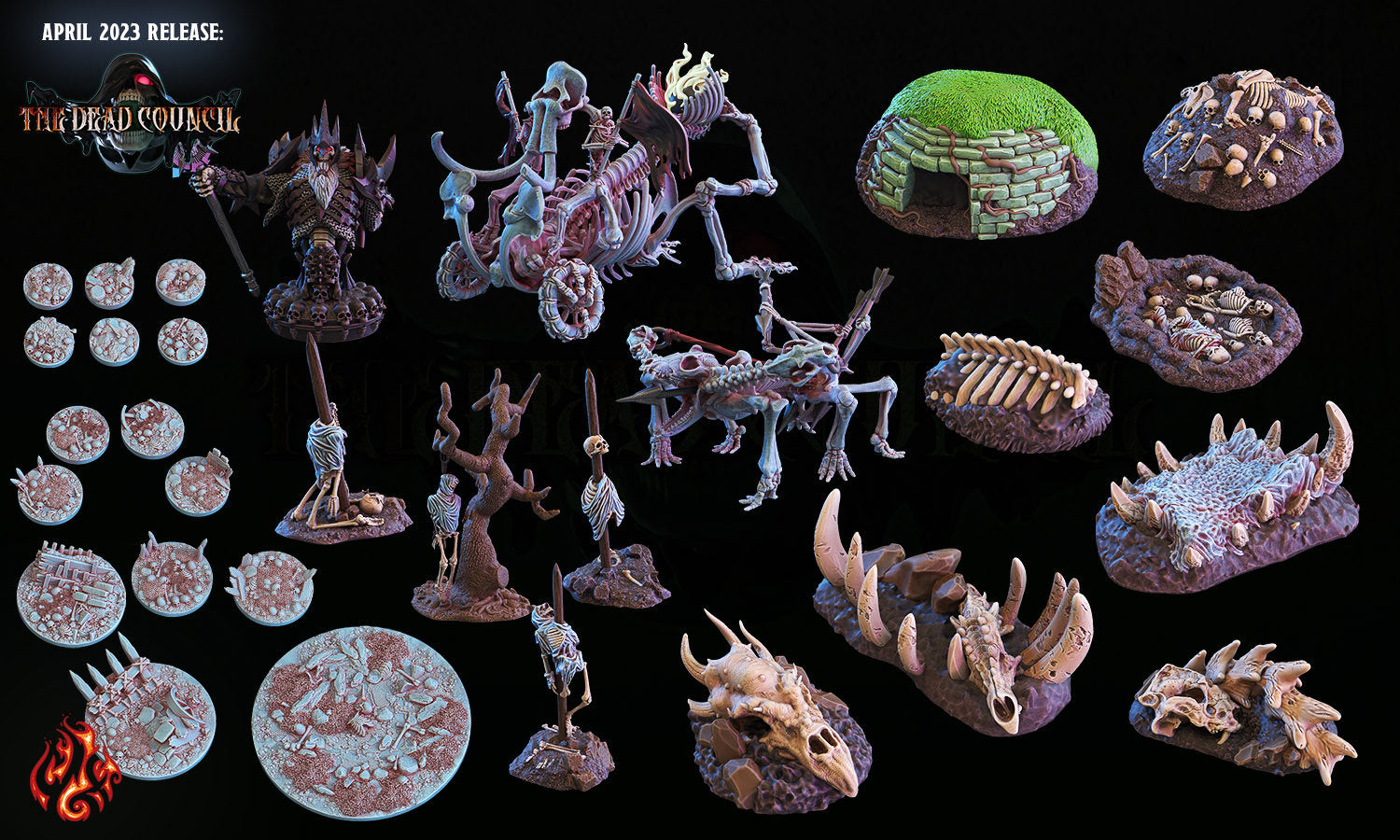 Monster Bones Terrain Pieces - Crippled God Foundry - The Dread Council | 32mm | Graveyard | Giant | Dinosaur | Demon