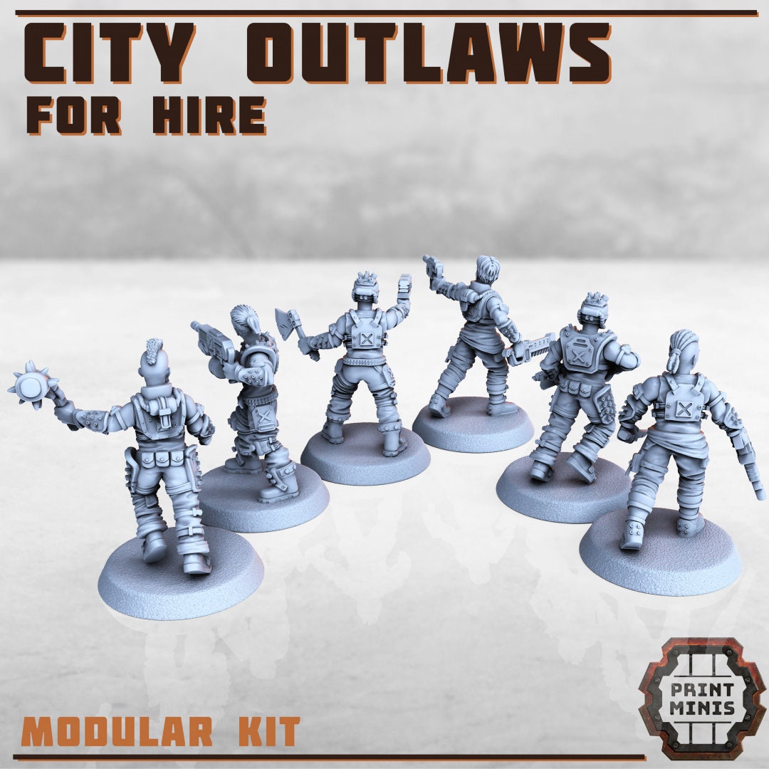 City Outlaws, Modular Gangers - Print Minis | Sci Fi | Light Infantry | 28mm Heroic | Rogue | Soldier | Cyberpunk