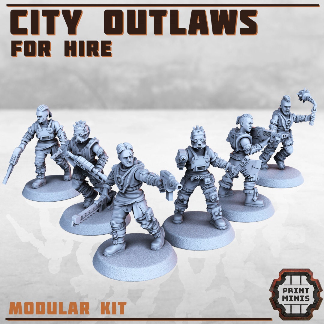 City Outlaws, Modular Gangers - Print Minis | Sci Fi | Light Infantry | 28mm Heroic | Rogue | Soldier | Cyberpunk