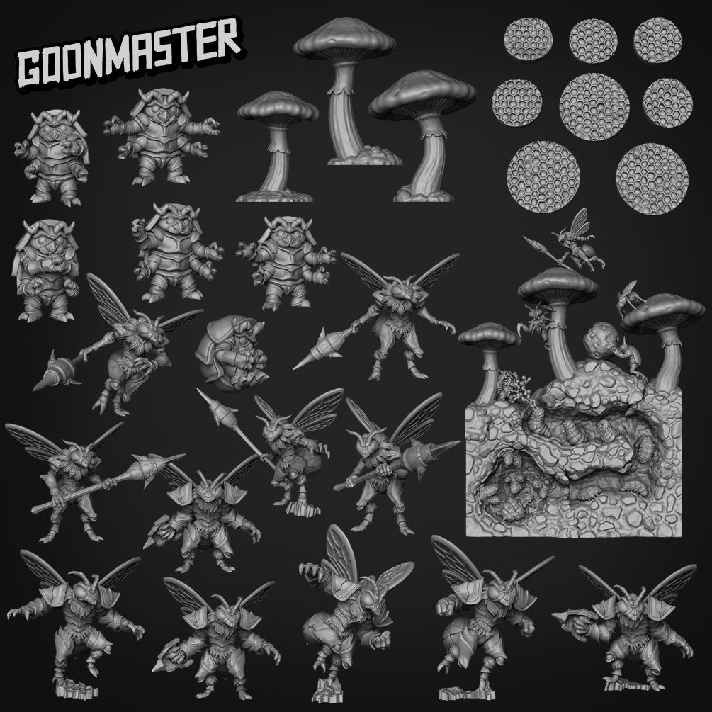 Insect Diorama  - Goonmaster | Miniature | Humble Bee | Wargaming | Roleplaying Games | 32mm | Bug Folk | | Mantis | Fly | Hive