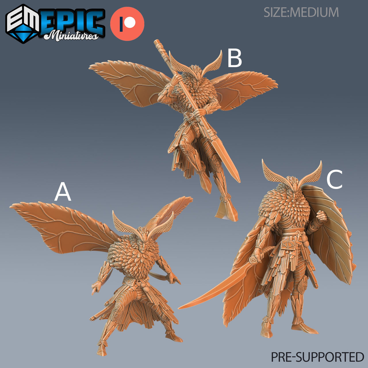 Moth Warrior- Epic Miniatures | Pathfinder | 28mm | 32mm |  Mothfolk | Soldier | Fighter