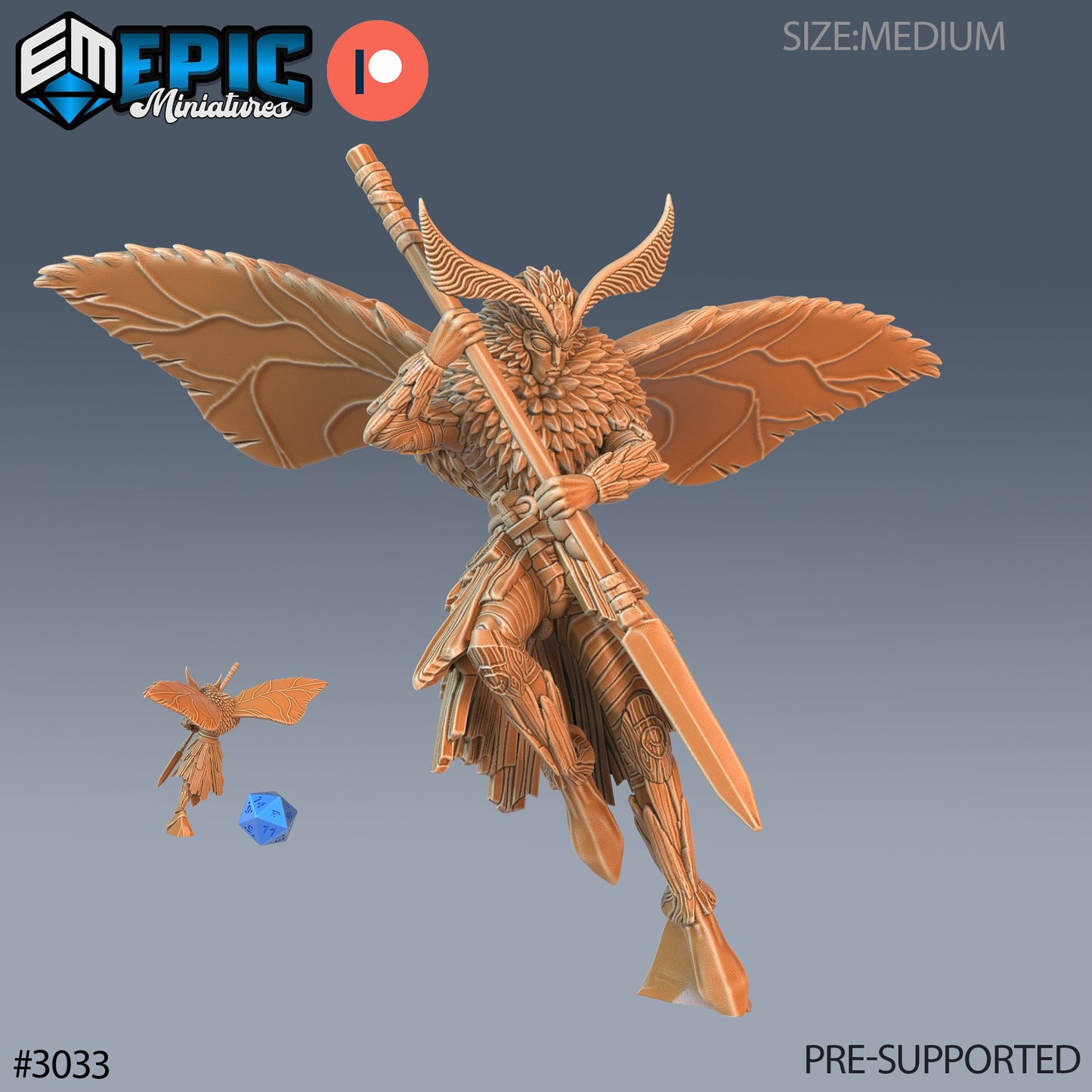 Moth Warrior- Epic Miniatures | Pathfinder | 28mm | 32mm |  Mothfolk | Soldier | Fighter