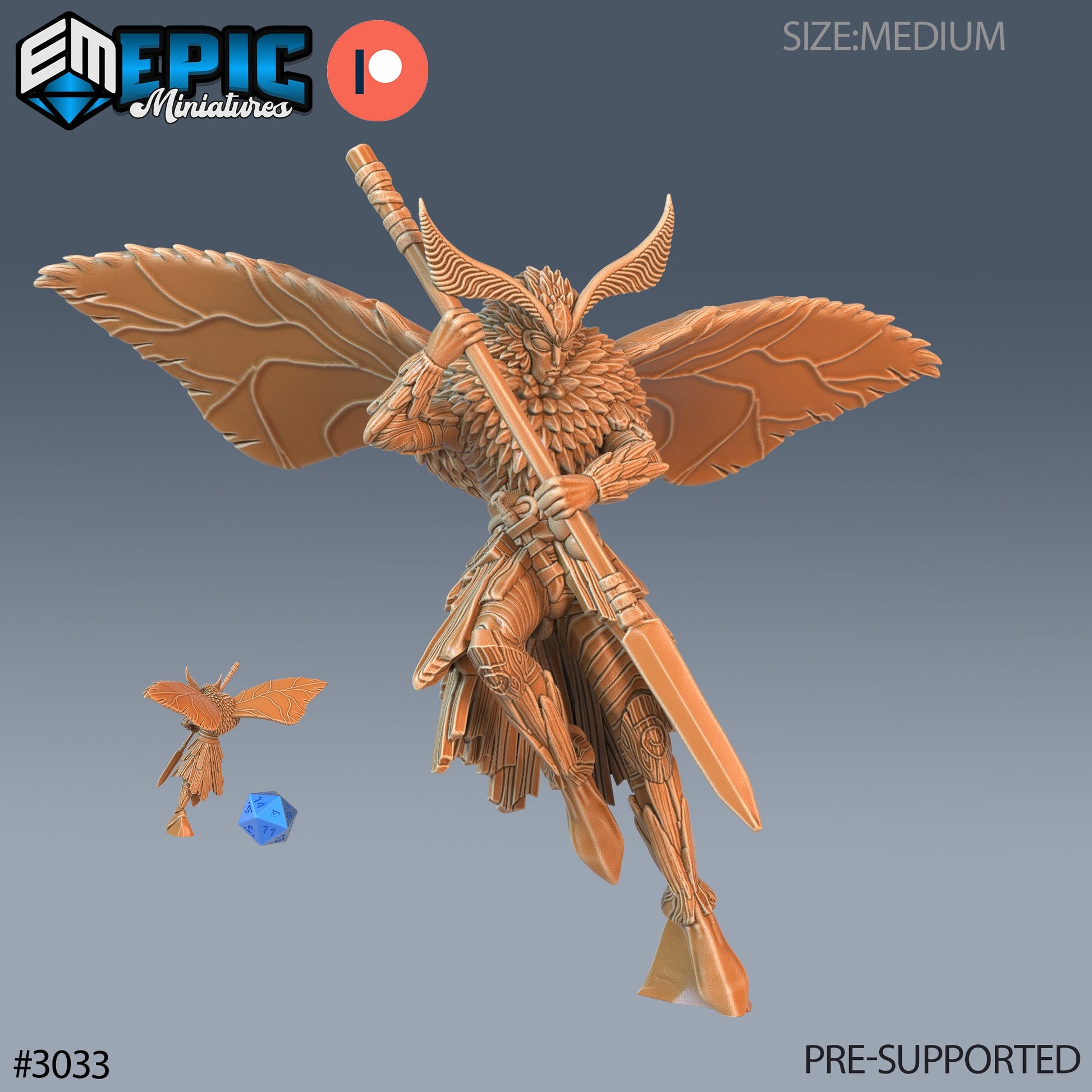 Moth Warrior- Epic Miniatures | Pathfinder | 28mm | 32mm |  Mothfolk | Soldier | Fighter