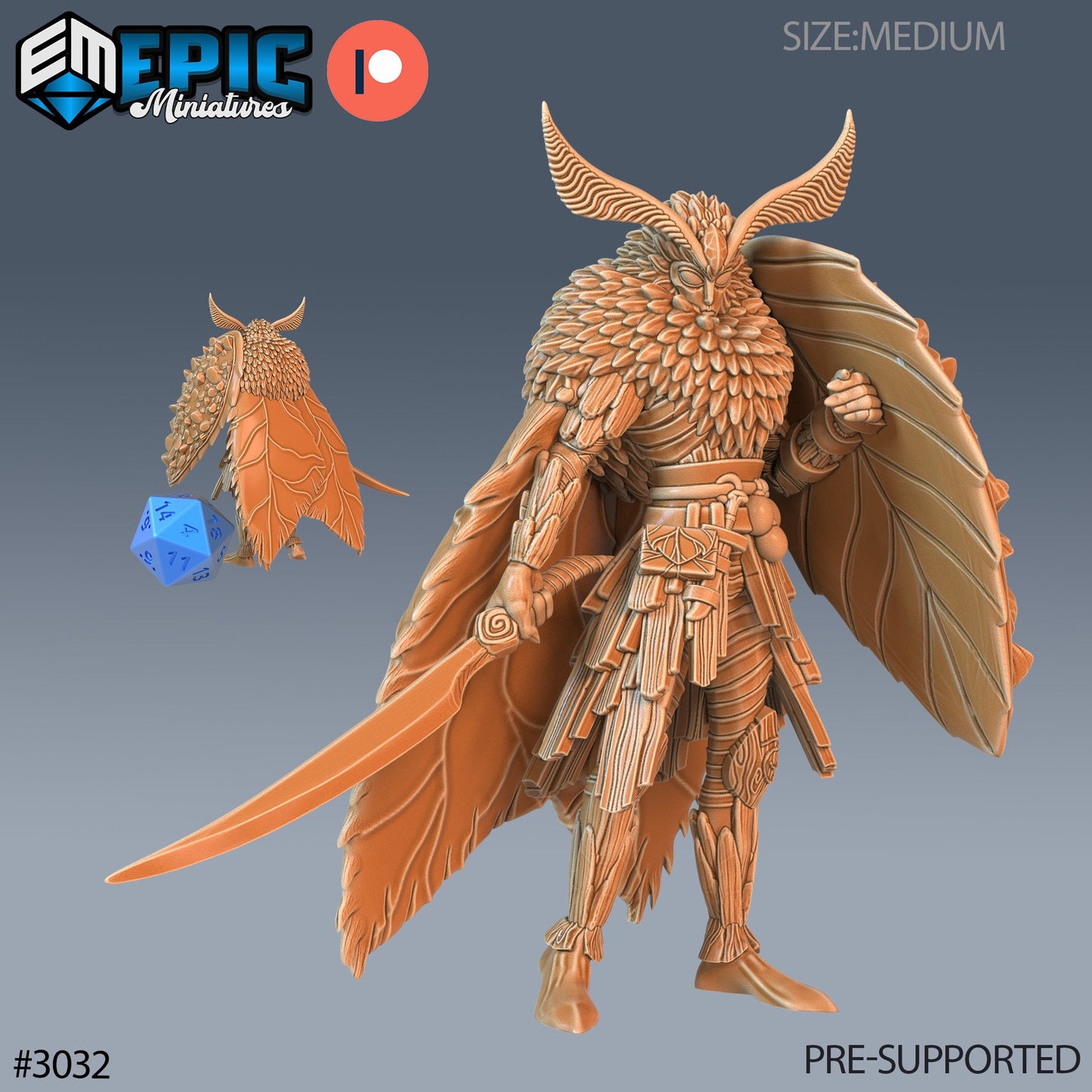 Moth Warrior- Epic Miniatures | Pathfinder | 28mm | 32mm |  Mothfolk | Soldier | Fighter