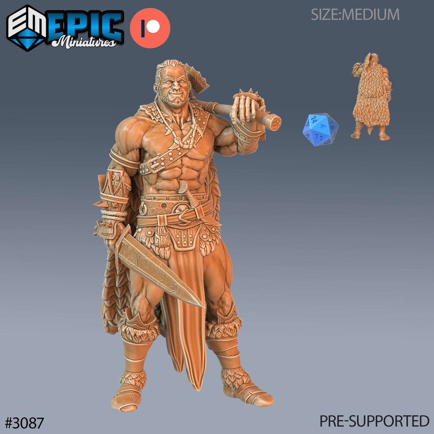 Barbarian Player Character- Epic Miniatures | Pathfinder | 28mm | 32mm | Fighter | Viking
