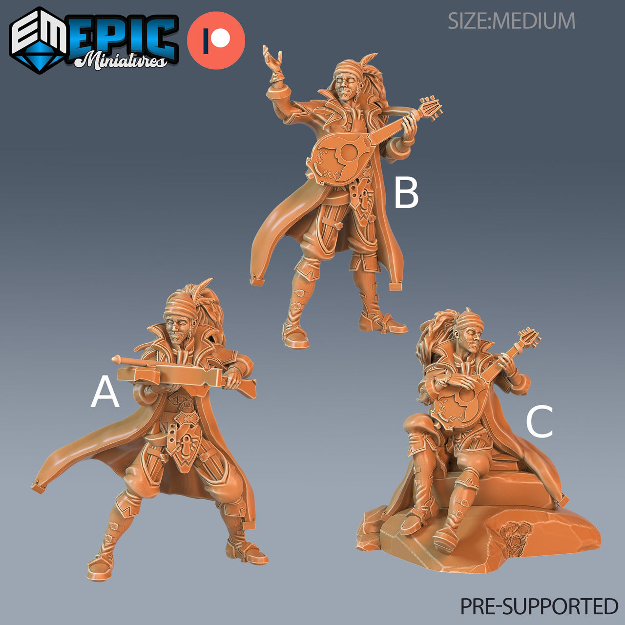 Bard Player Character- Epic Miniatures | 28mm | 32mm | Rogue | Bandit | Lute | Crossbow