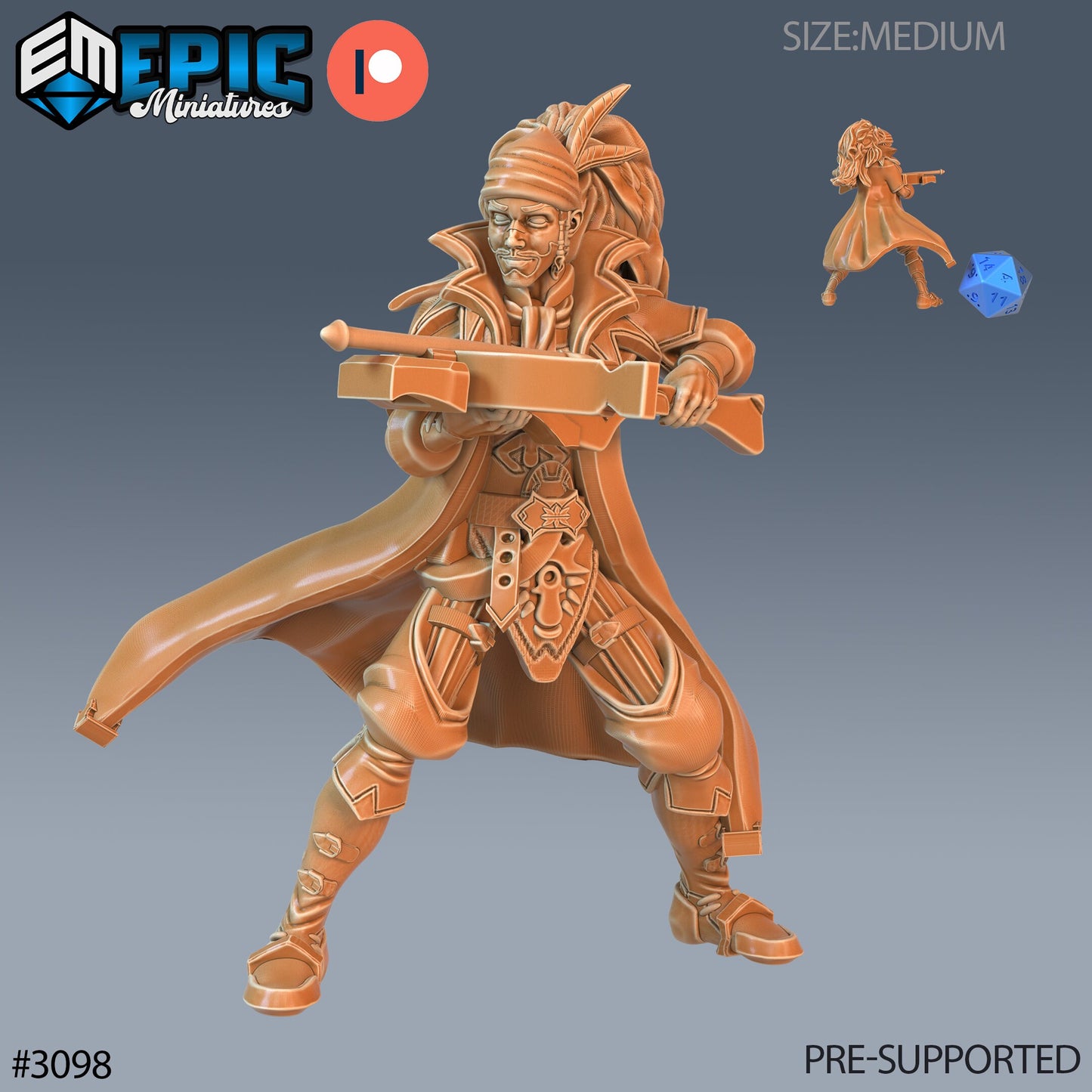 Bard Player Character- Epic Miniatures | 28mm | 32mm | Rogue | Bandit | Lute | Crossbow