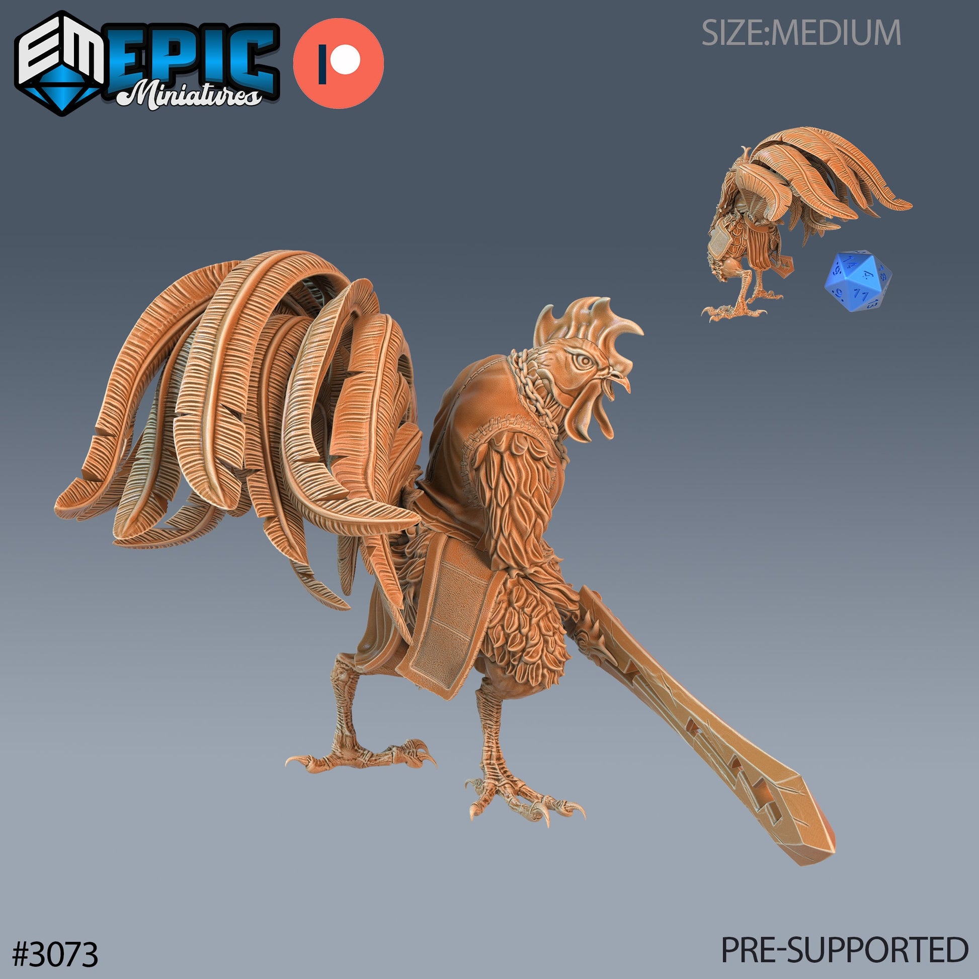 Rooster Warrior - Epic Miniatures | 28mm | 32mm | Fighter | Birdfolk | Chicken | Sword