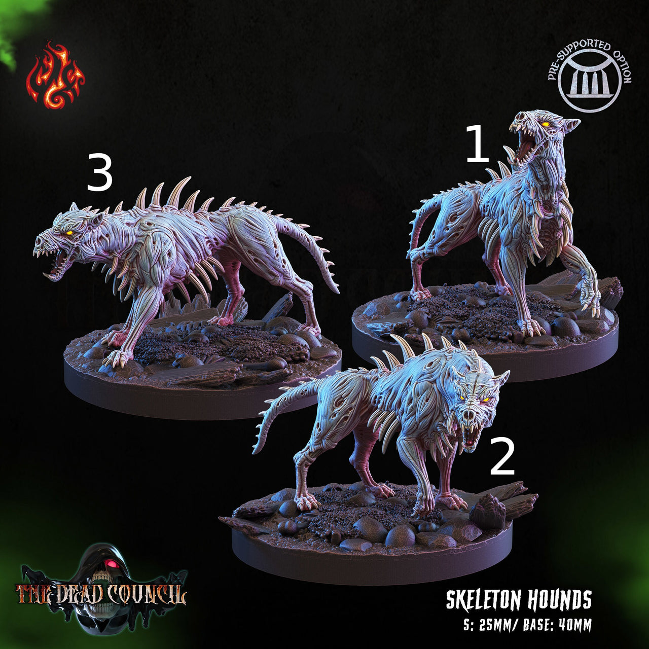Skeleton Hounds - Crippled God Foundry - The Dread Council | 32mm | Undead Dog | Ghoul | Wolf