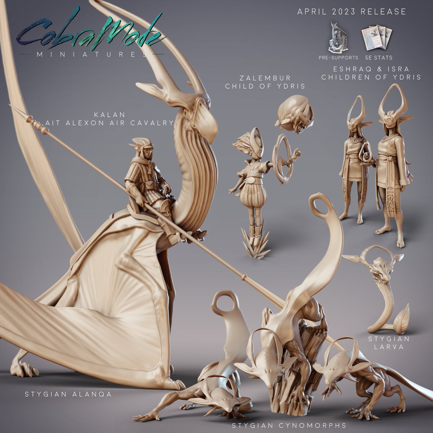 Air Cavalry Kalan, Flying Dinosaur Mount - CobraMode | Miniature | Wargaming | Roleplaying Games | 32mm | Terradactyl | Quetzalcoatlus