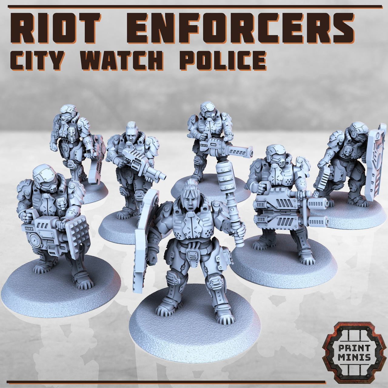 Modular Enforcer Riot Police - Print Minis | Sci Fi | Heavy Infantry | 28mm Heroic | Riot | Soldier | Cyberpunk