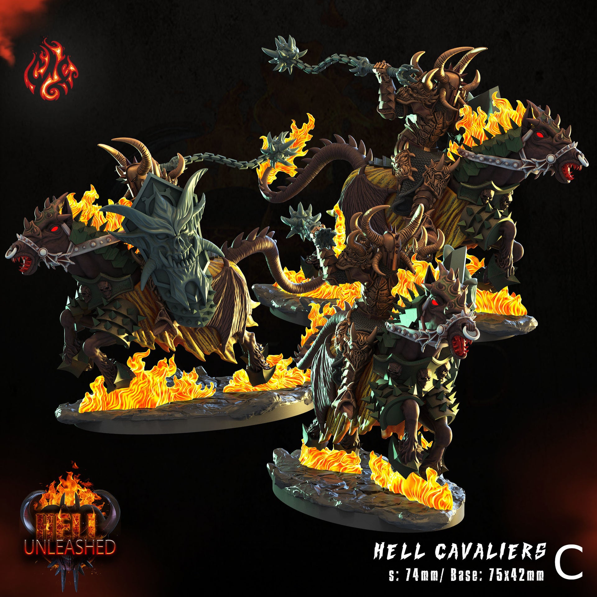 Hell Cavaliers, Demon Knight - Crippled God Foundry | Hell Unleashed  | 32mm | Demon | Chaos |  Fire
