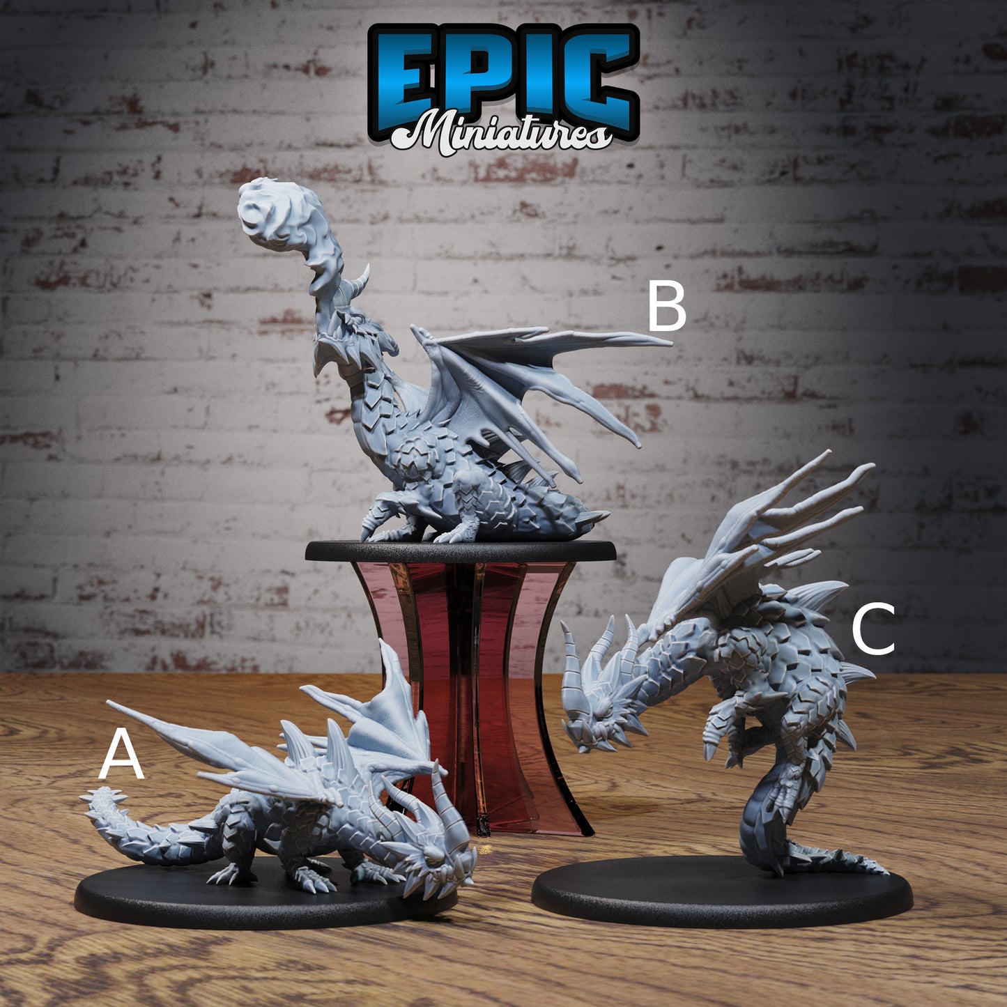 Young Horn Dragon - Epic Miniatures | 28mm | 32mm | PC | Black | Drake | Hatchling