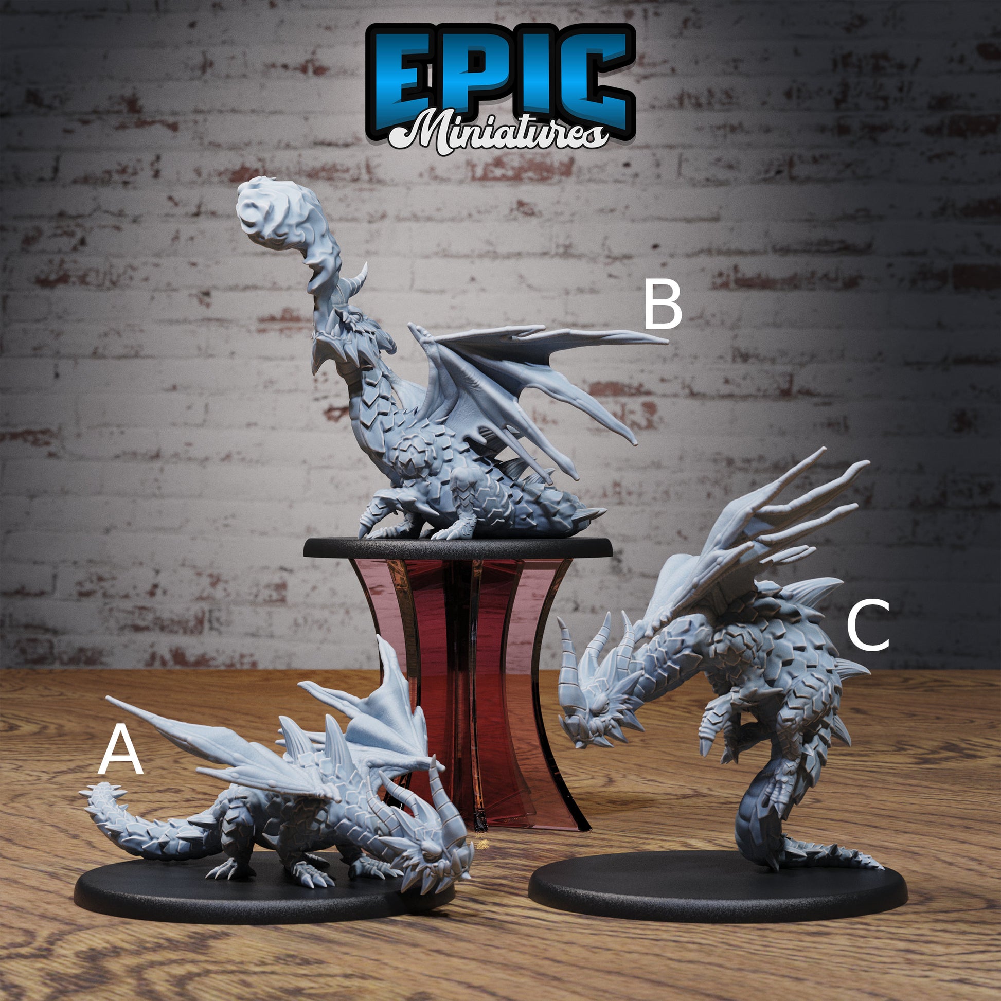 Young Horn Dragon - Epic Miniatures | 28mm | 32mm | PC | Black | Drake | Hatchling