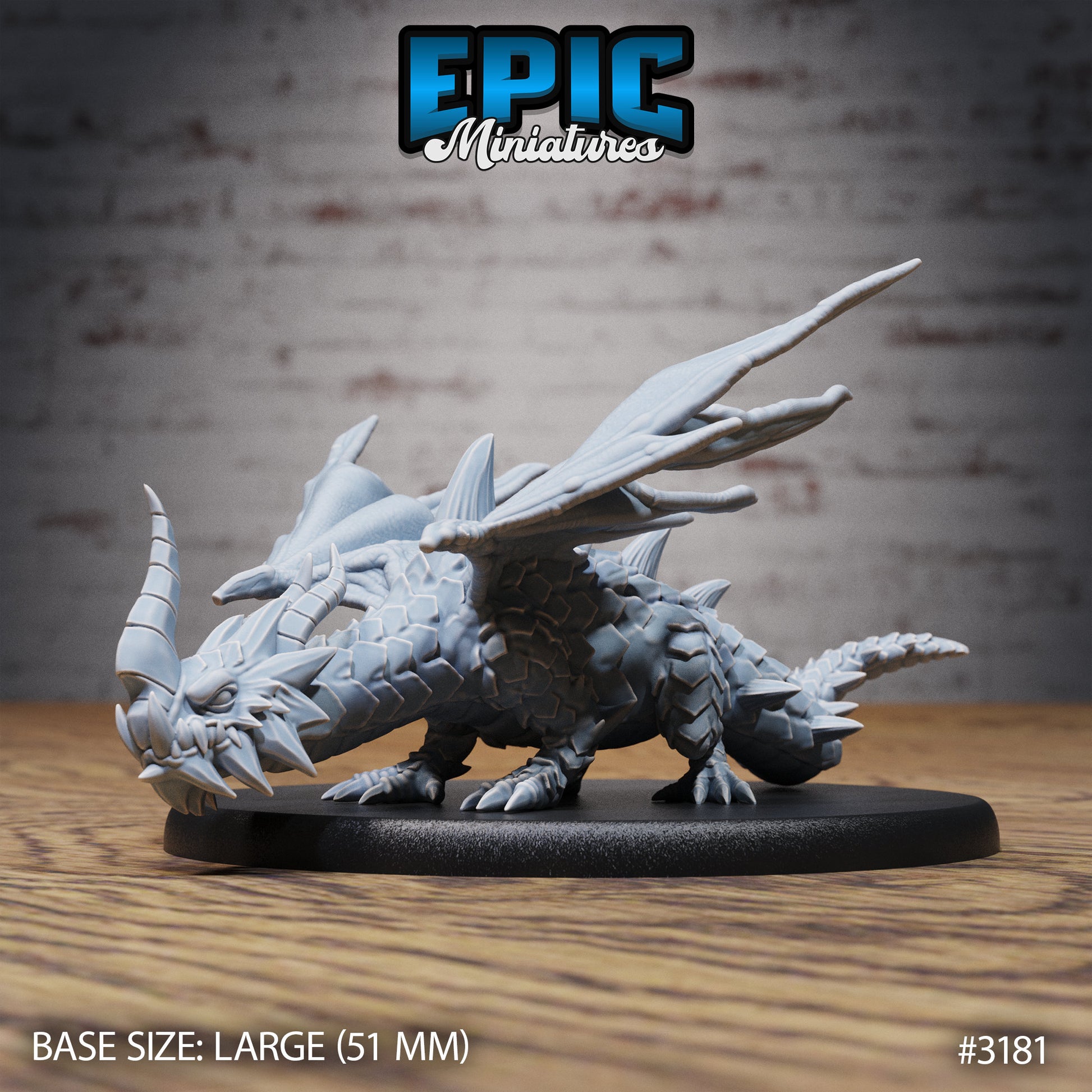 Young Horn Dragon - Epic Miniatures | 28mm | 32mm | PC | Black | Drake | Hatchling