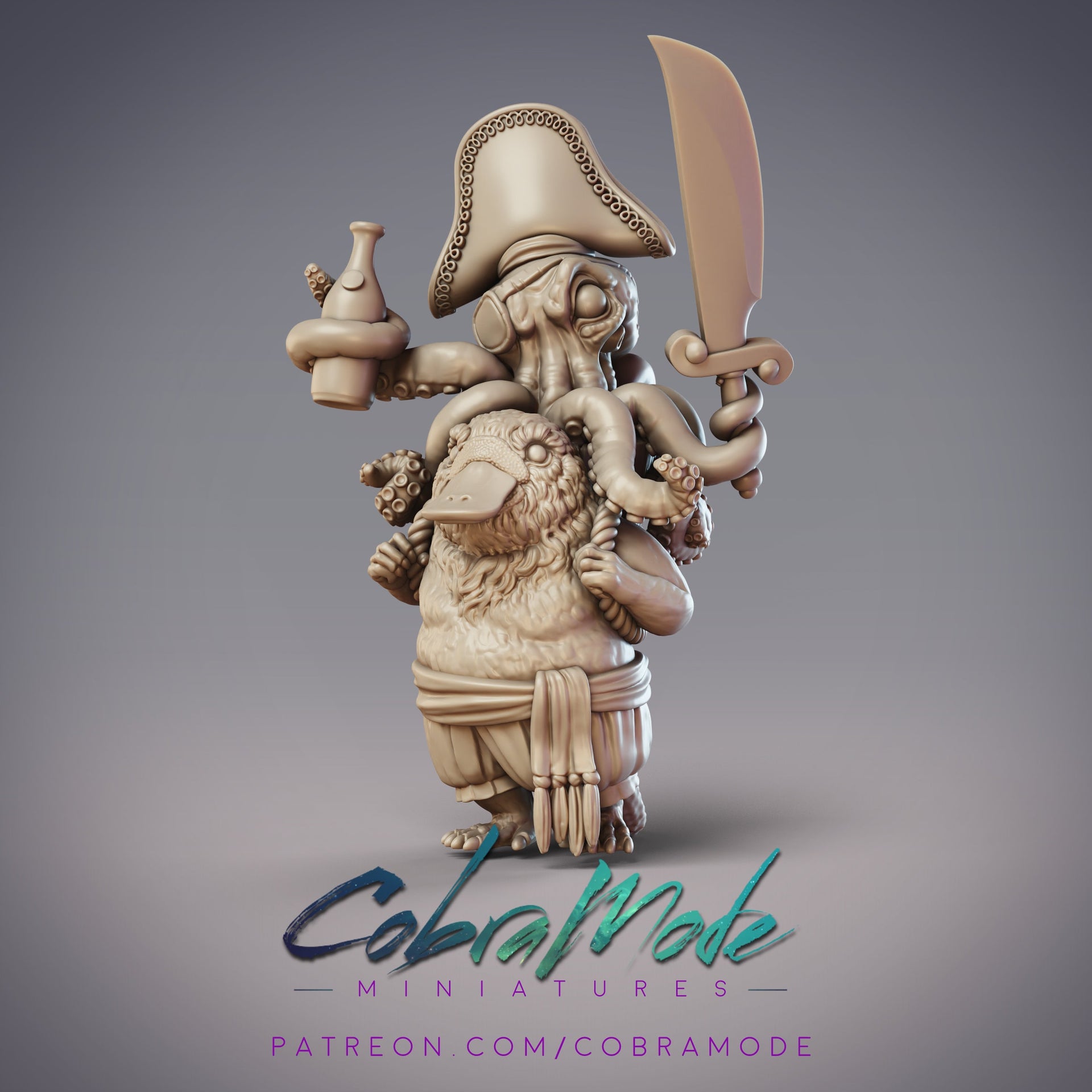 Boondaburra Pirate Ushar, Platypus Deckhand - CobraMode | Miniature | Wargaming | Roleplaying Games | 32mm | 54mm | Octopus Piggyback