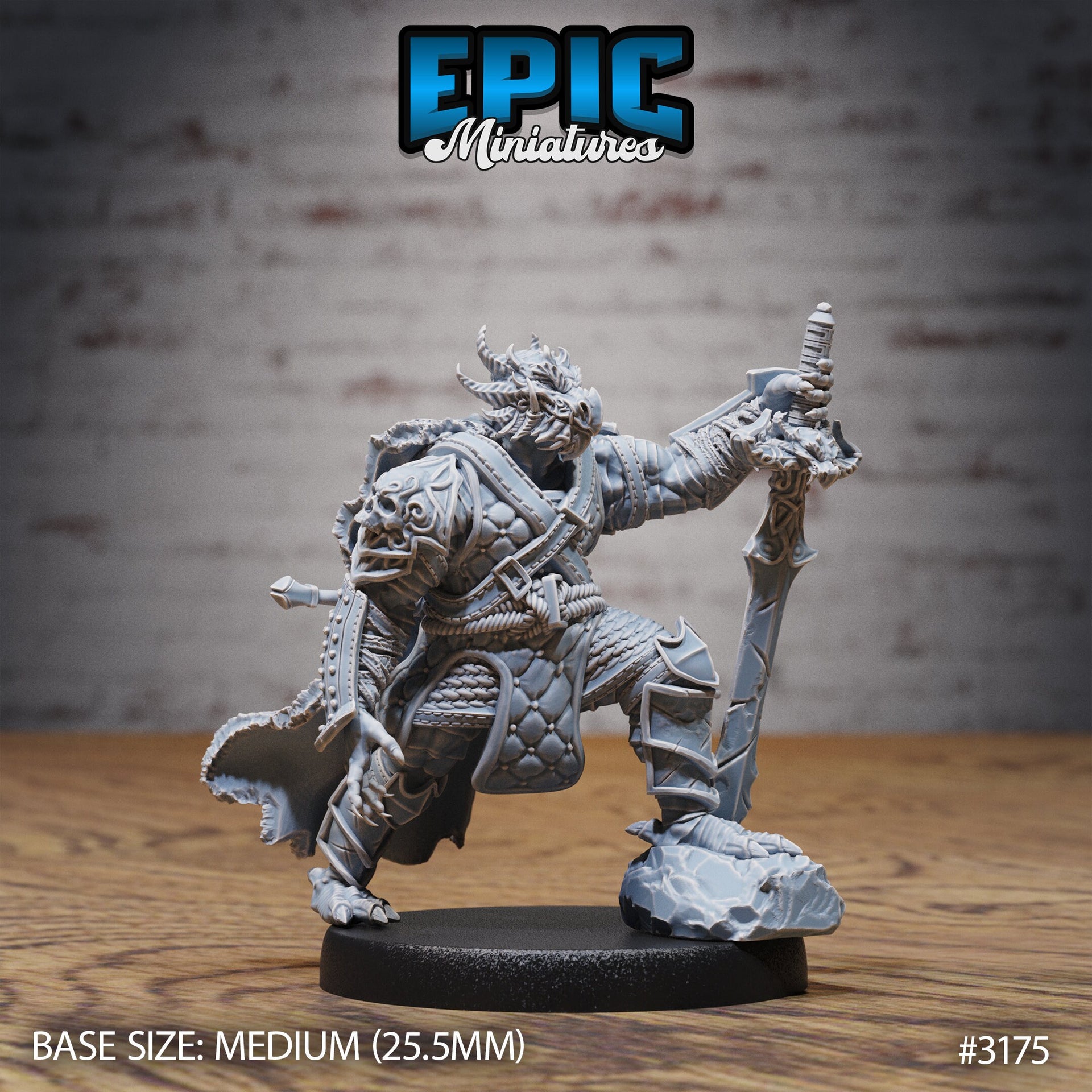 Dragonborn Warrior - Epic Miniatures | 28mm | 32mm | PC | Fighter | Soldier | Knight | Barbarian