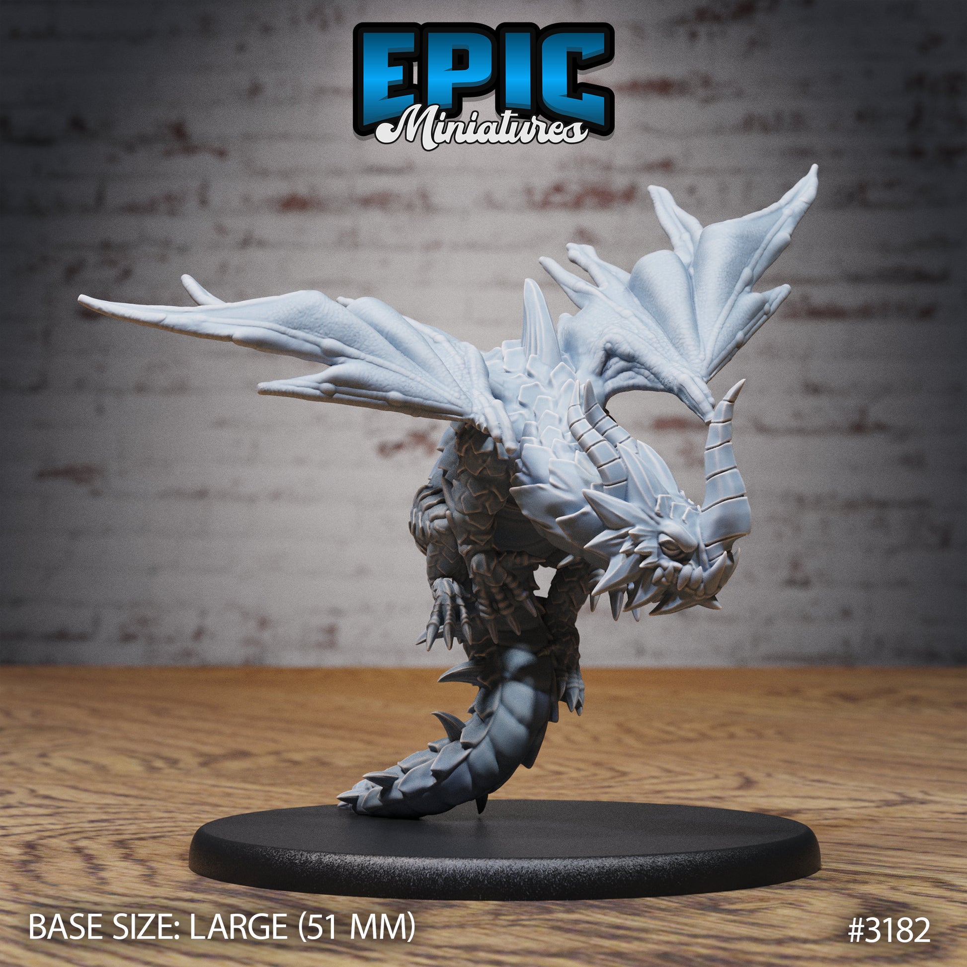Young Horn Dragon - Epic Miniatures | 28mm | 32mm | PC | Black | Drake | Hatchling