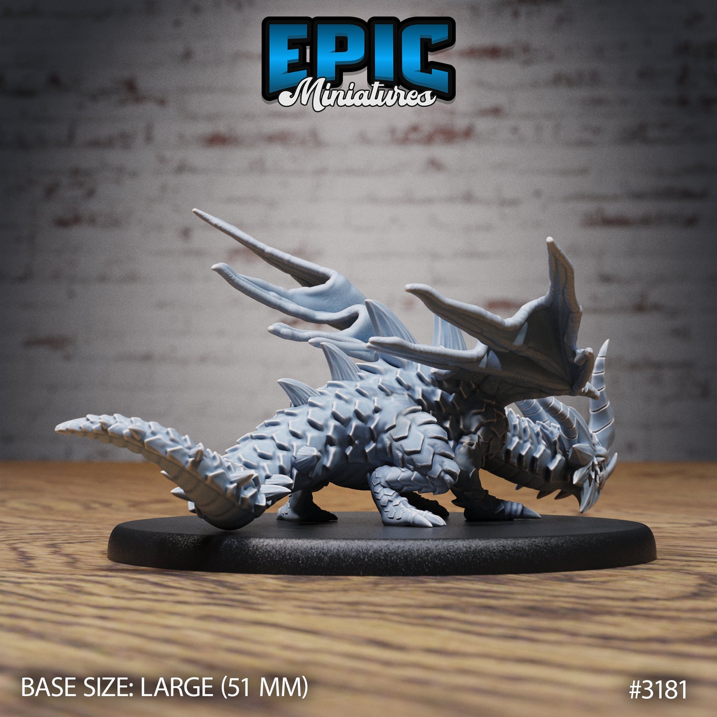 Young Horn Dragon - Epic Miniatures | 28mm | 32mm | PC | Black | Drake | Hatchling