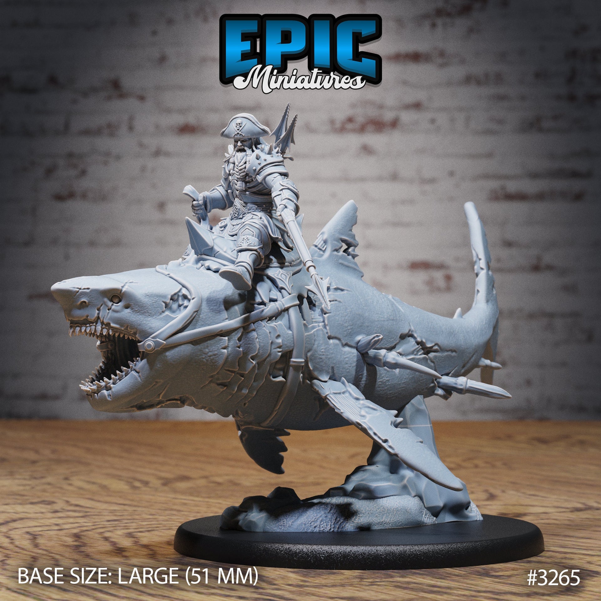 Cursed Captain on Zombie T-Rex mount, Zombie Shark Mount - Epic Miniatures | 32mm | Pirate Scourge