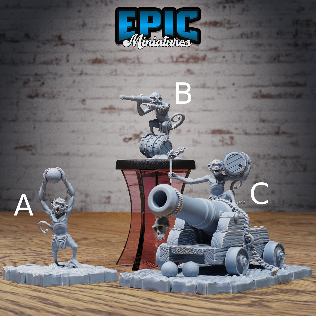 Monkey Cannon Crew - Epic Miniatures | 32mm | Pirate Scourge | Artillery | Chimp | Ape