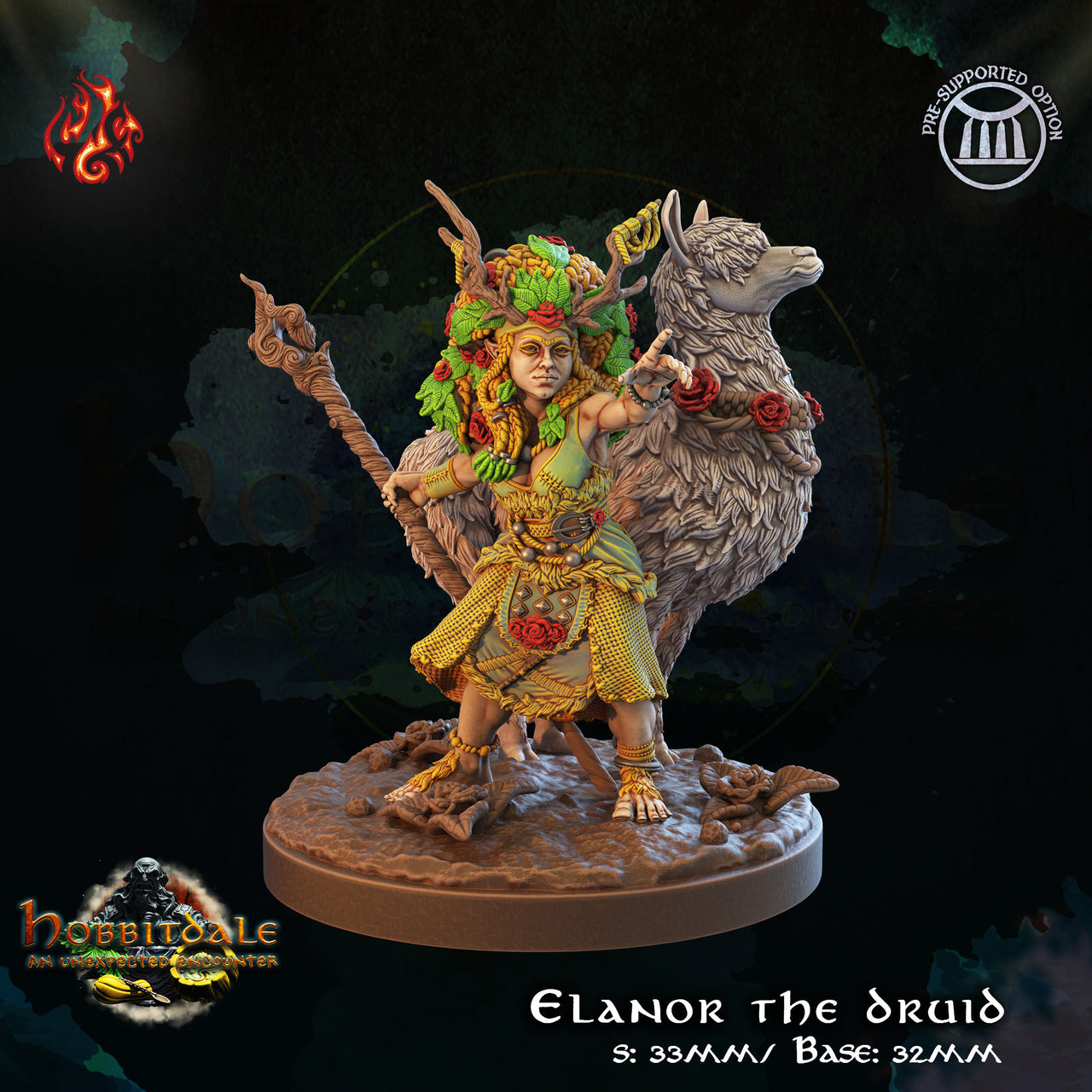 Elanor the Druid - Crippled God Foundry | 32mm | Hill folk | Halfling | Shaman | Lama | Alpaca