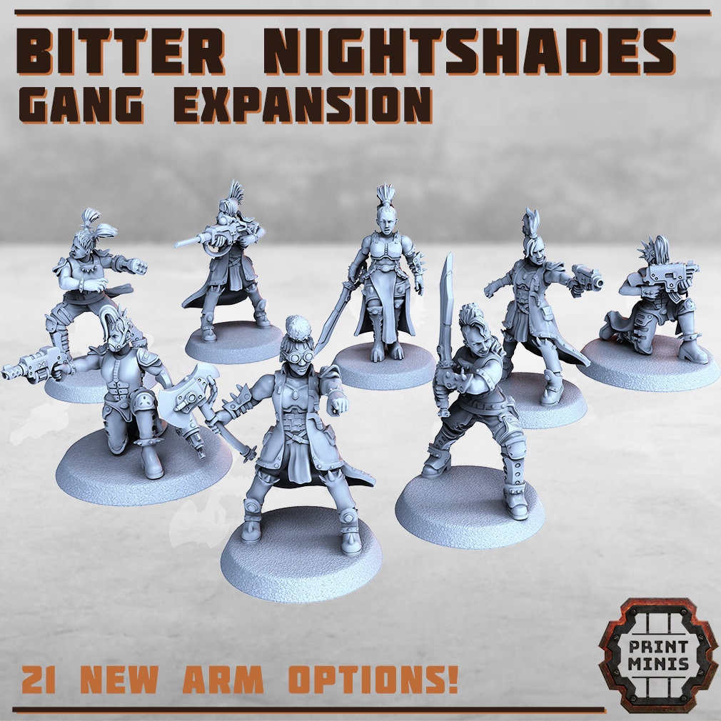 Bitter Nightshades Gang Expansion Pack - Print Minis | Sci Fi | Light Infantry | 28mm Heroic | Rogue | Soldier | Cyberpunk | Modular | Punk