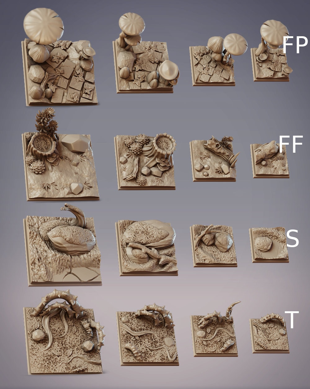 Forest Miniature Bases - CobraMode | Wargaming | Roleplaying Games | 25.4 | 30mm | 40mm | 50mm | Mushroom | Log | Rock Thorns