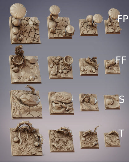 Forest Miniature Bases - CobraMode | Wargaming | Roleplaying Games | 25.4 | 30mm | 40mm | 50mm | Mushroom | Log | Rock Thorns