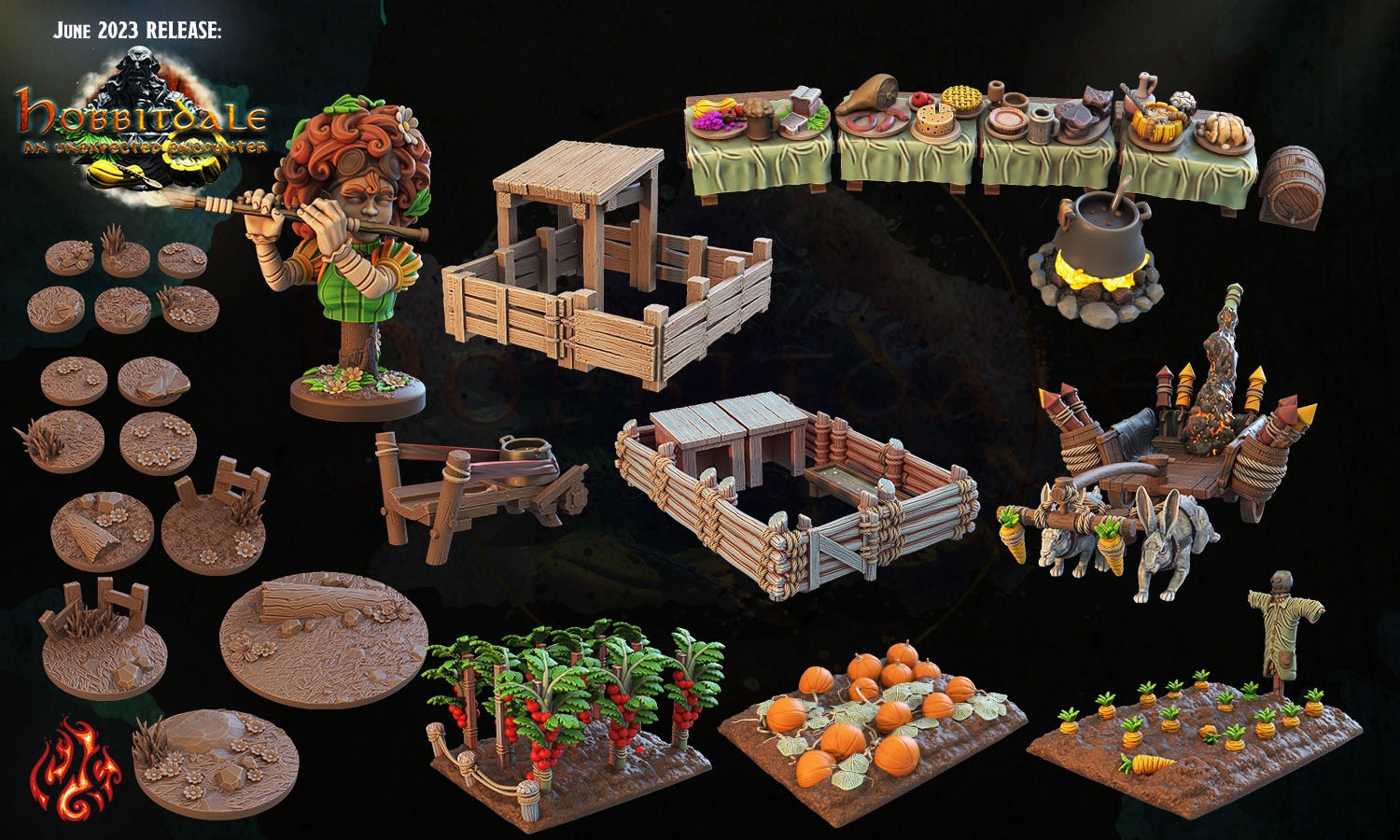 Halfling Terrain - Crippled God Foundry | 32mm | Hill folk | Animal Pen | Slingshot | Artillery