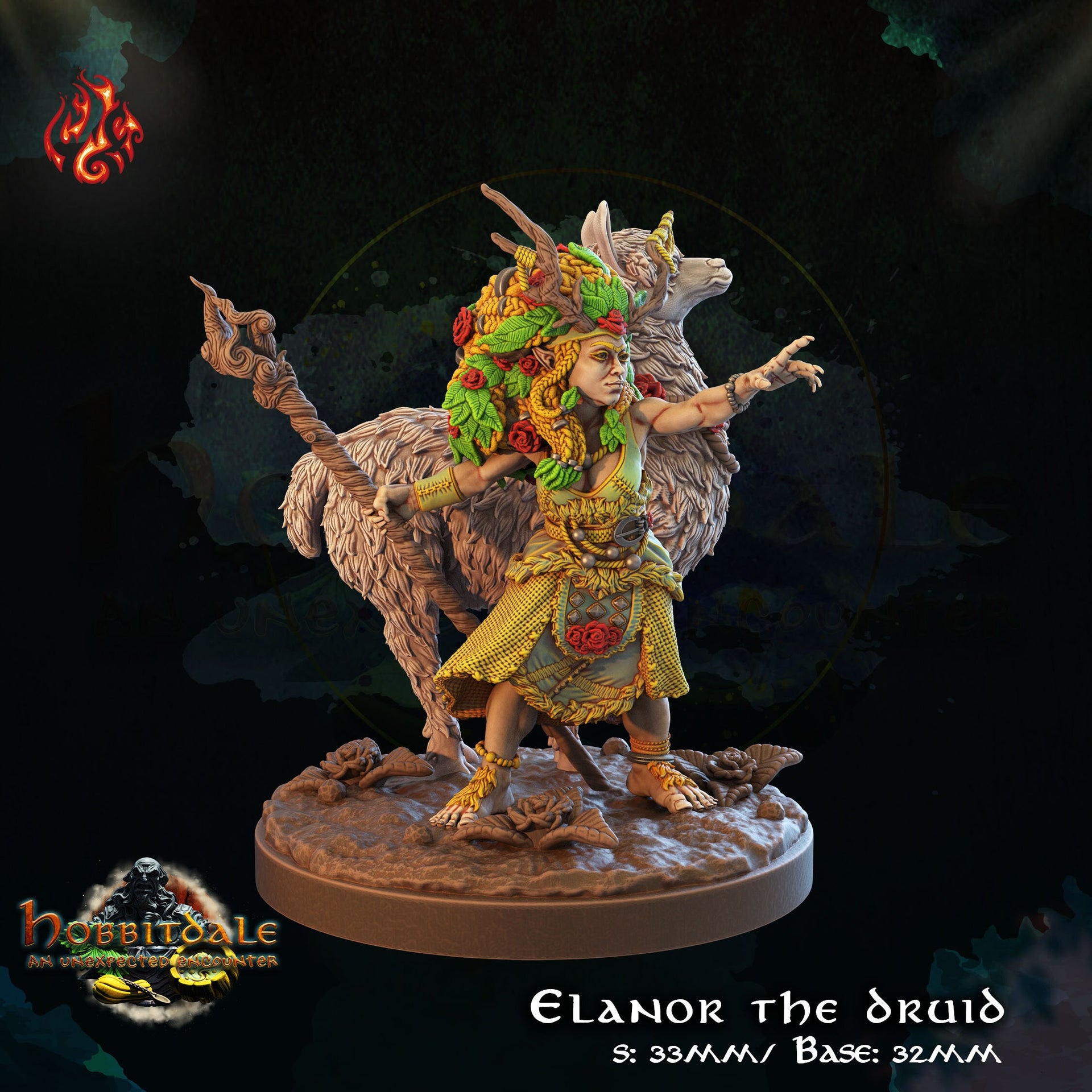 Elanor the Druid - Crippled God Foundry | 32mm | Hill folk | Halfling | Shaman | Lama | Alpaca