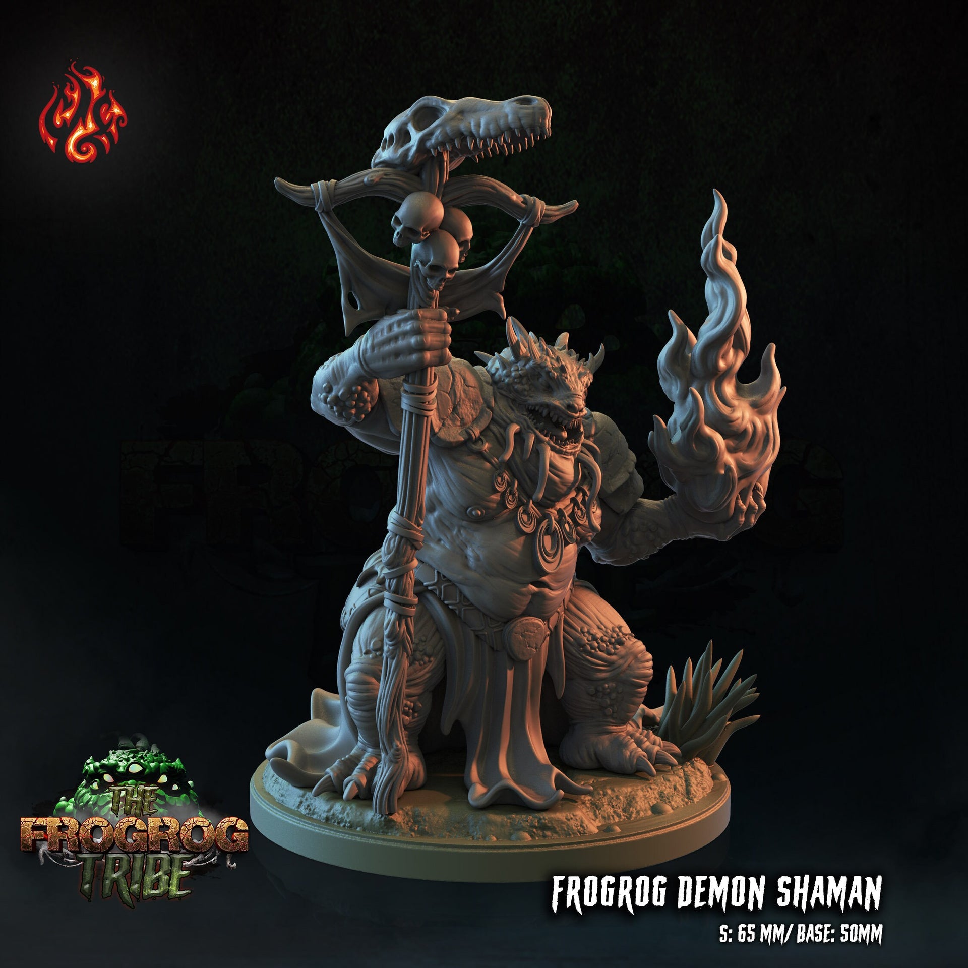 Frogrog Demon Shaman - Crippled God Foundry - Frogrog Tribe | D&D | 32mm | Lizardfolk | Toad | Frog | Sorcerer