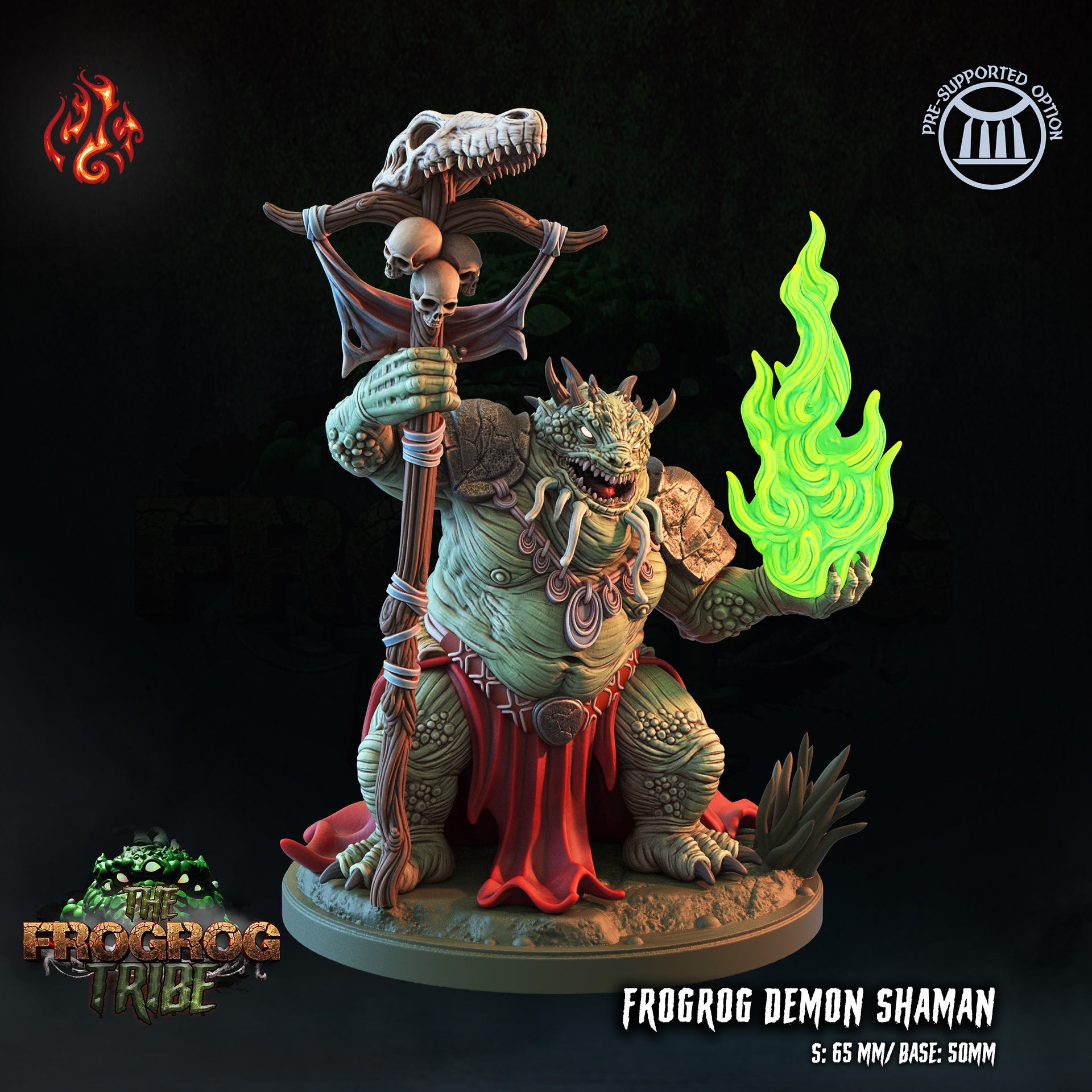 Frogrog Demon Shaman - Crippled God Foundry - Frogrog Tribe | D&D | 32mm | Lizardfolk | Toad | Frog | Sorcerer