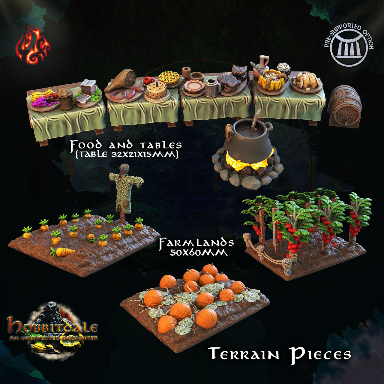 Halfling Farm Terrain - Crippled God Foundry | 32mm | Hill folk | Feast | Food and Tables | Farmlands | Pumpkins | Tomatoes | Carrots