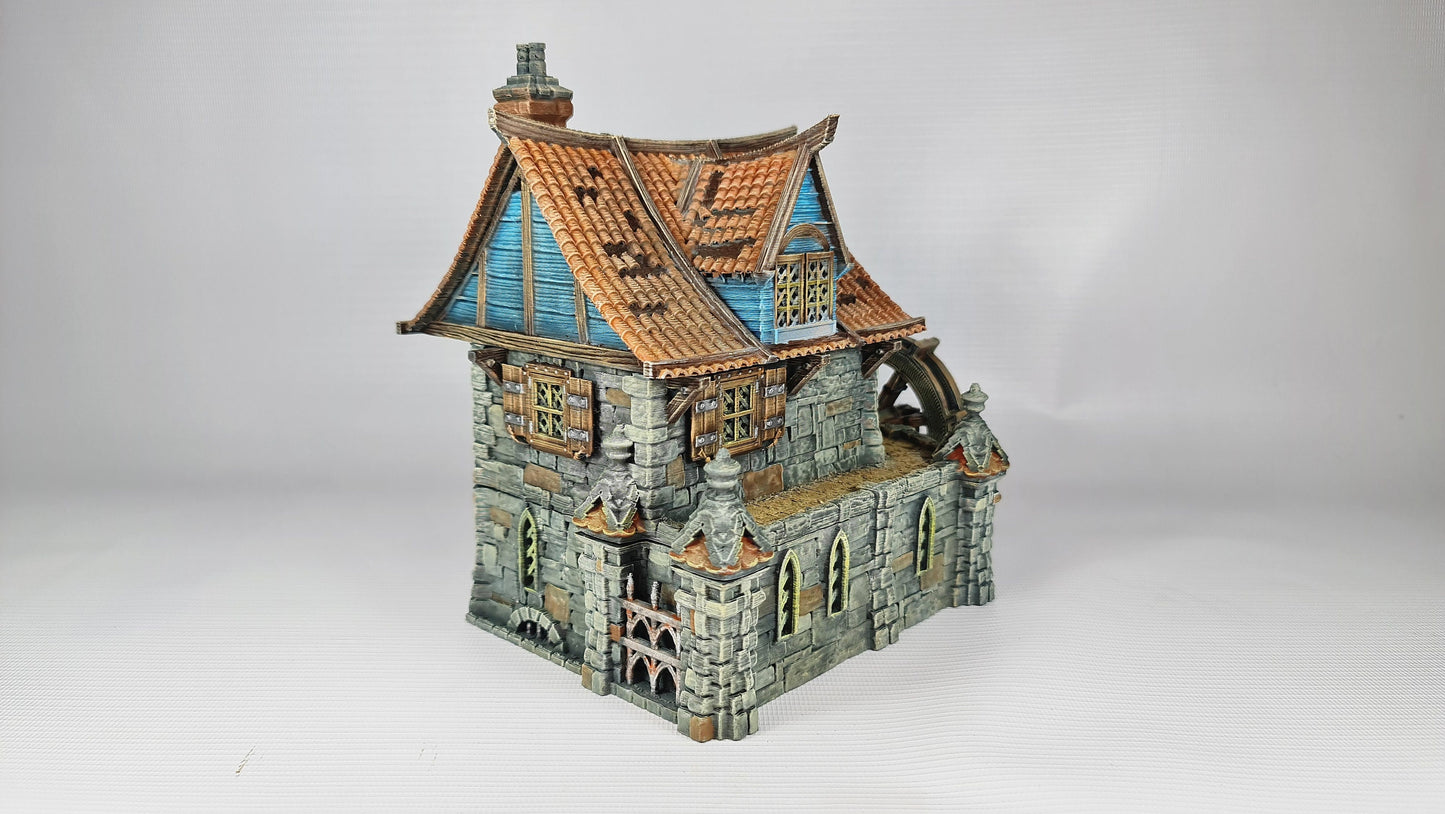 Watermill House - 3DP4U Medieval Town | Miniature | Wargaming | Roleplaying Games | 32mm | Water Wheel | Playable | Filament | 3d printed