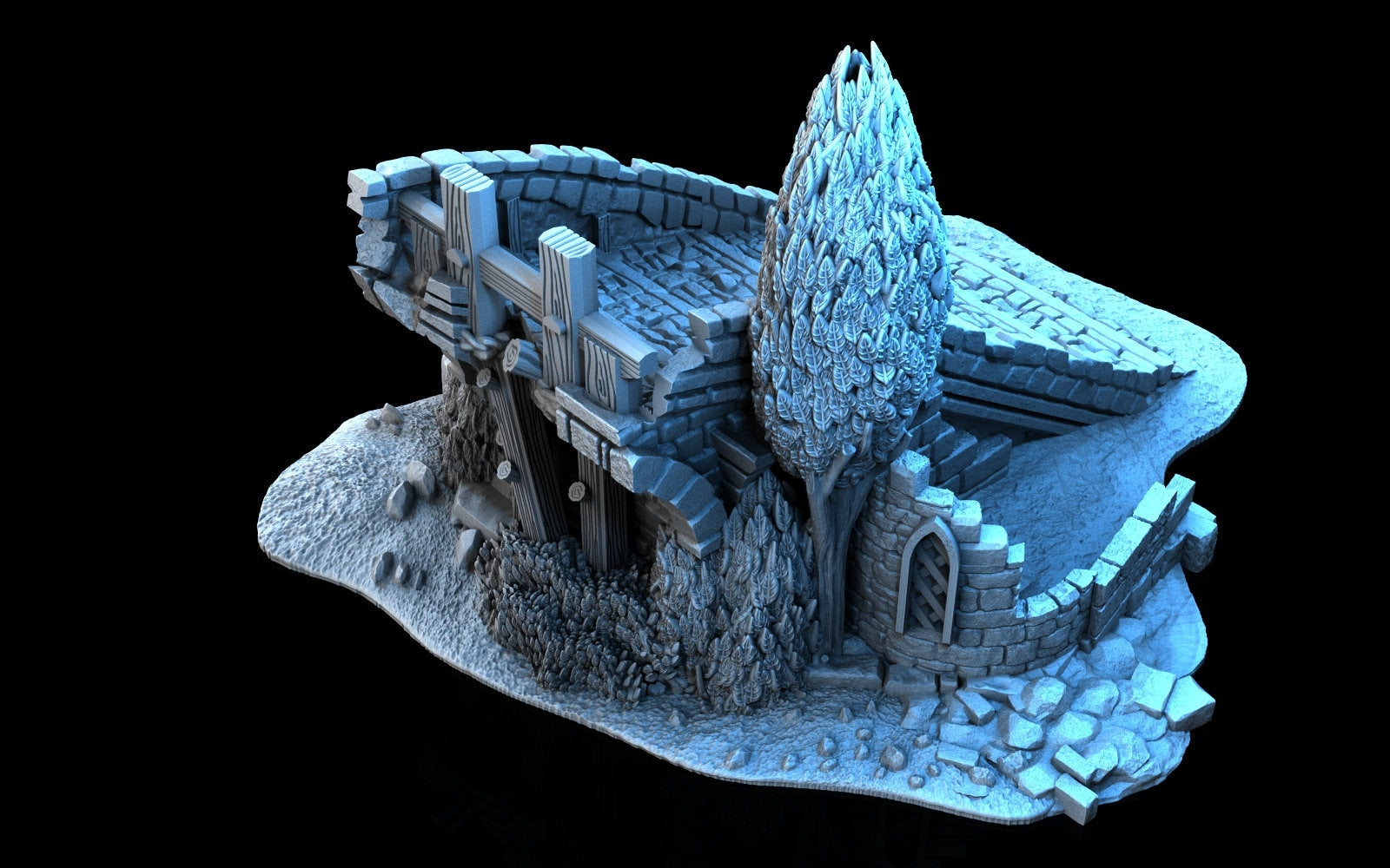 Bridge Half - 3DP4U Medieval Town | Miniature | Wargaming | Roleplaying Games | 32mm | Ruin | Playable | Filament | 3d printed